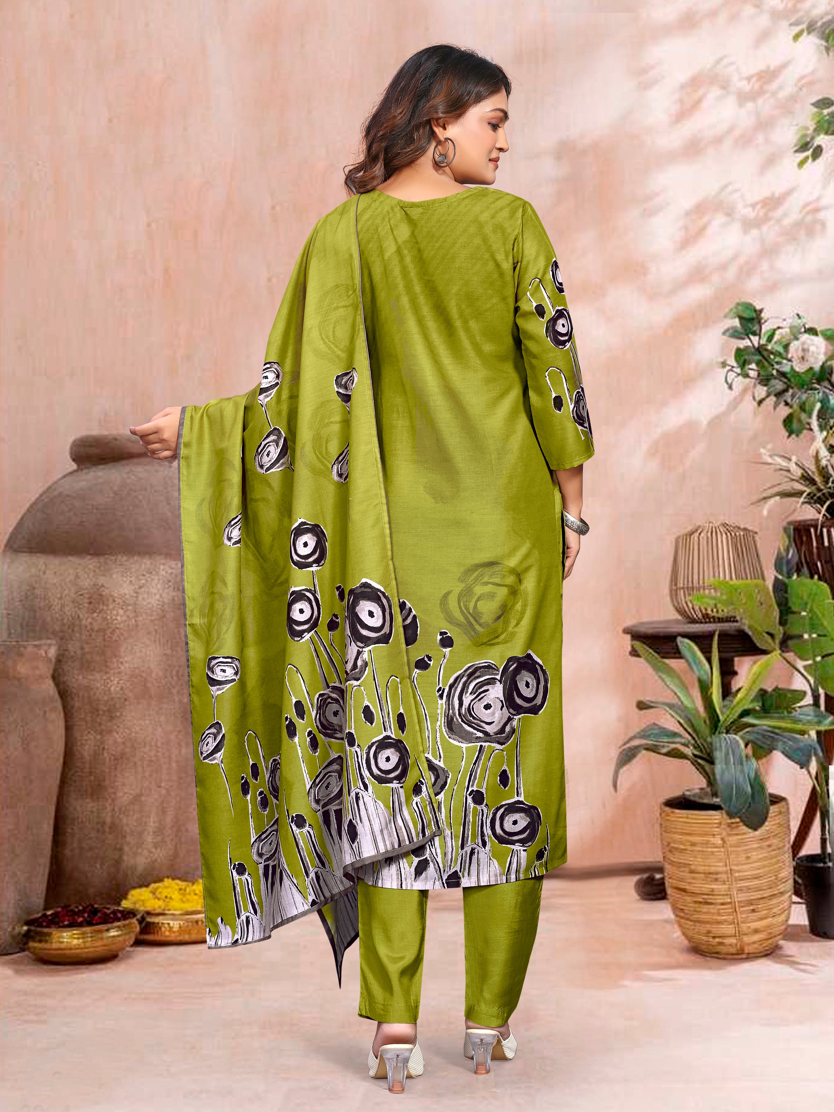 Golden Yellowpv Masleen Three Pcs Suit With Masleen Dupatta