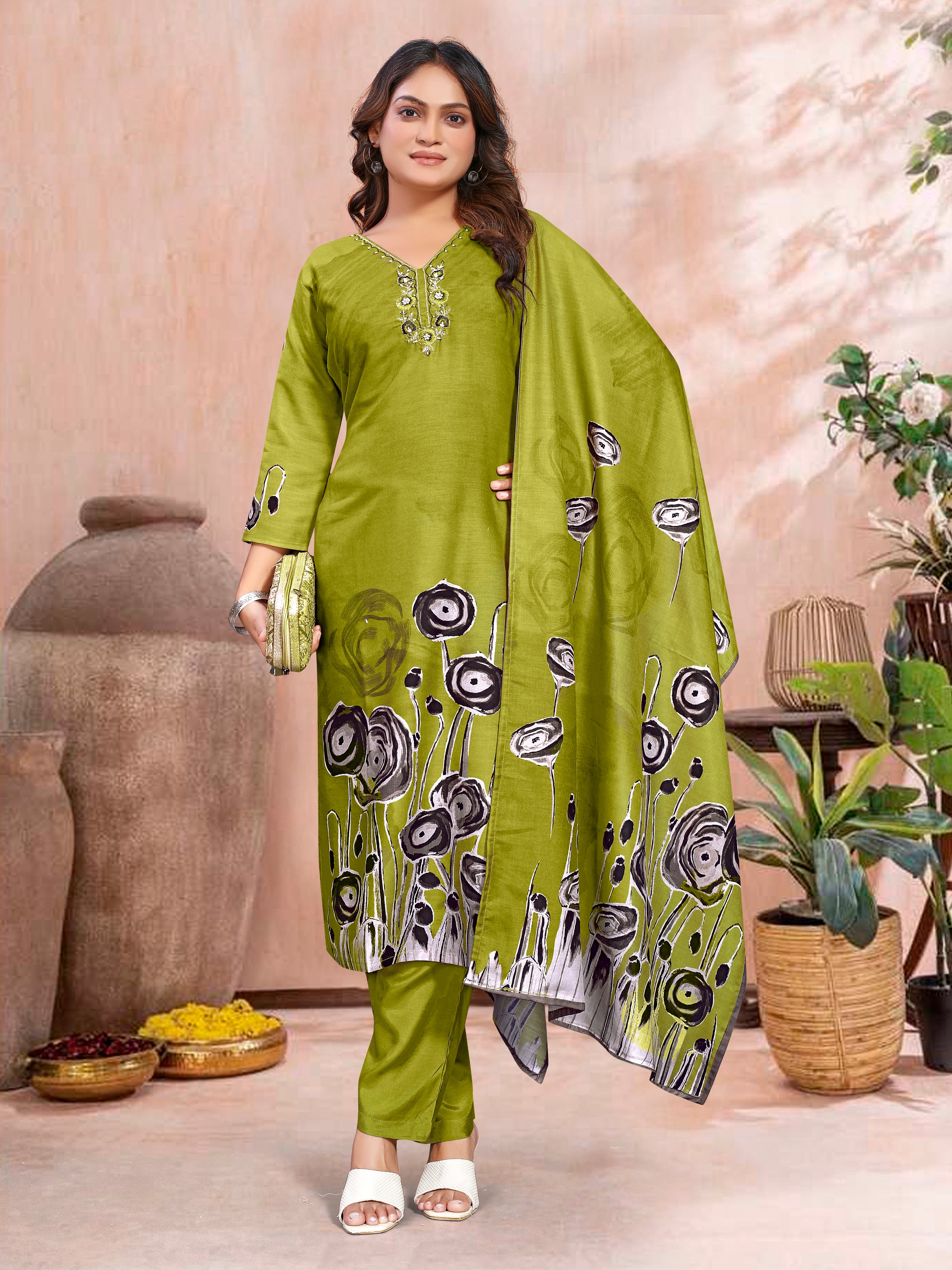Golden Yellowpv Masleen Three Pcs Suit With Masleen Dupatta
