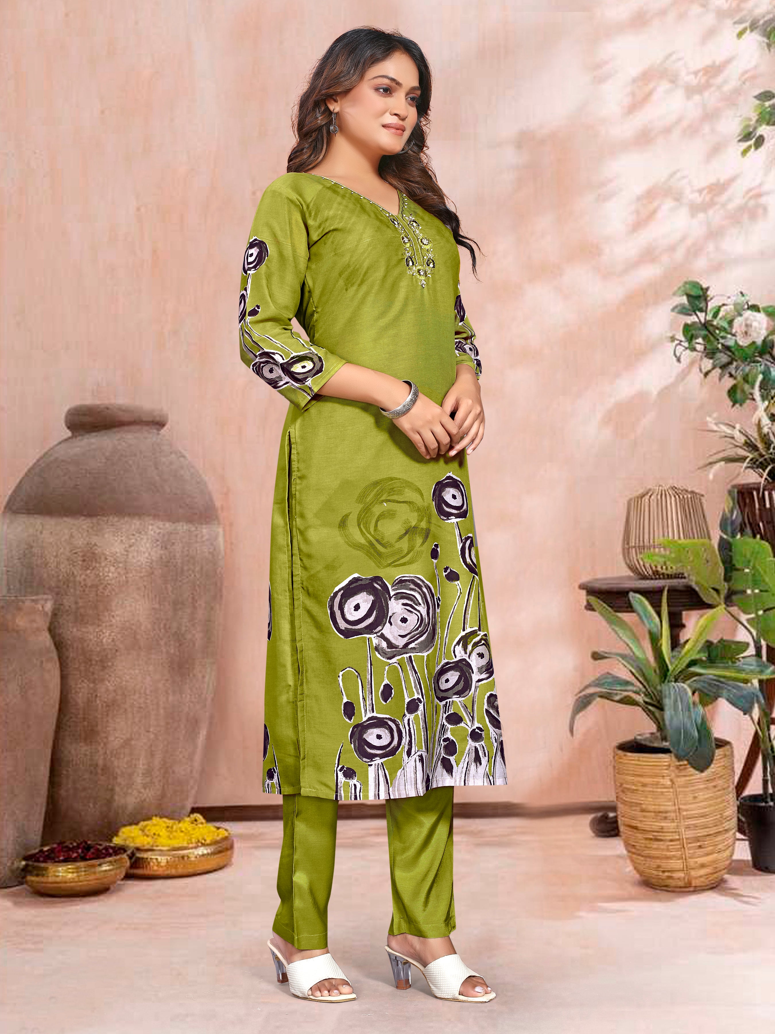 Golden Yellowpv Masleen Three Pcs Suit With Masleen Dupatta