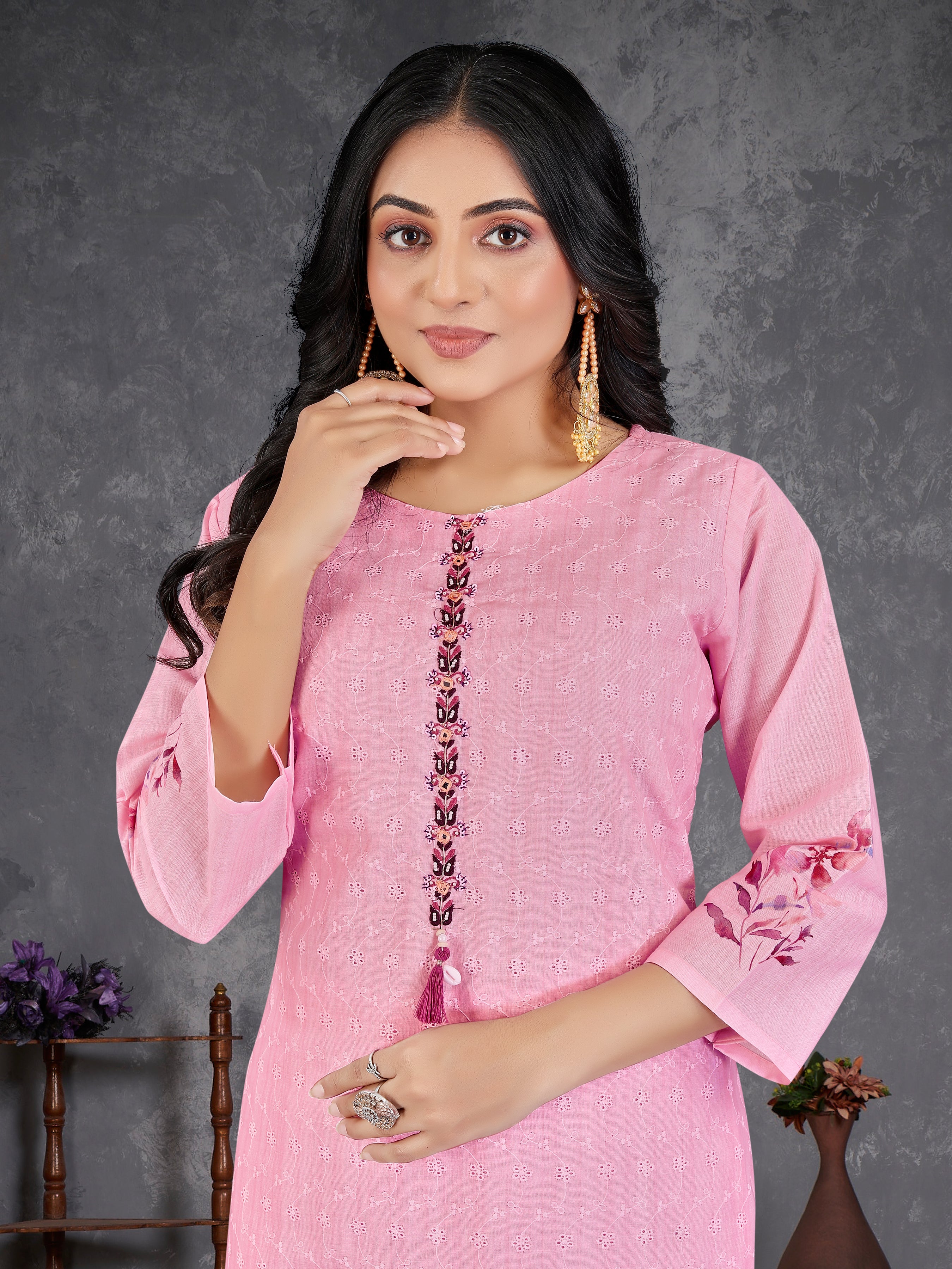 Pink Pure Siphli Cotton 3 Pcs Suit