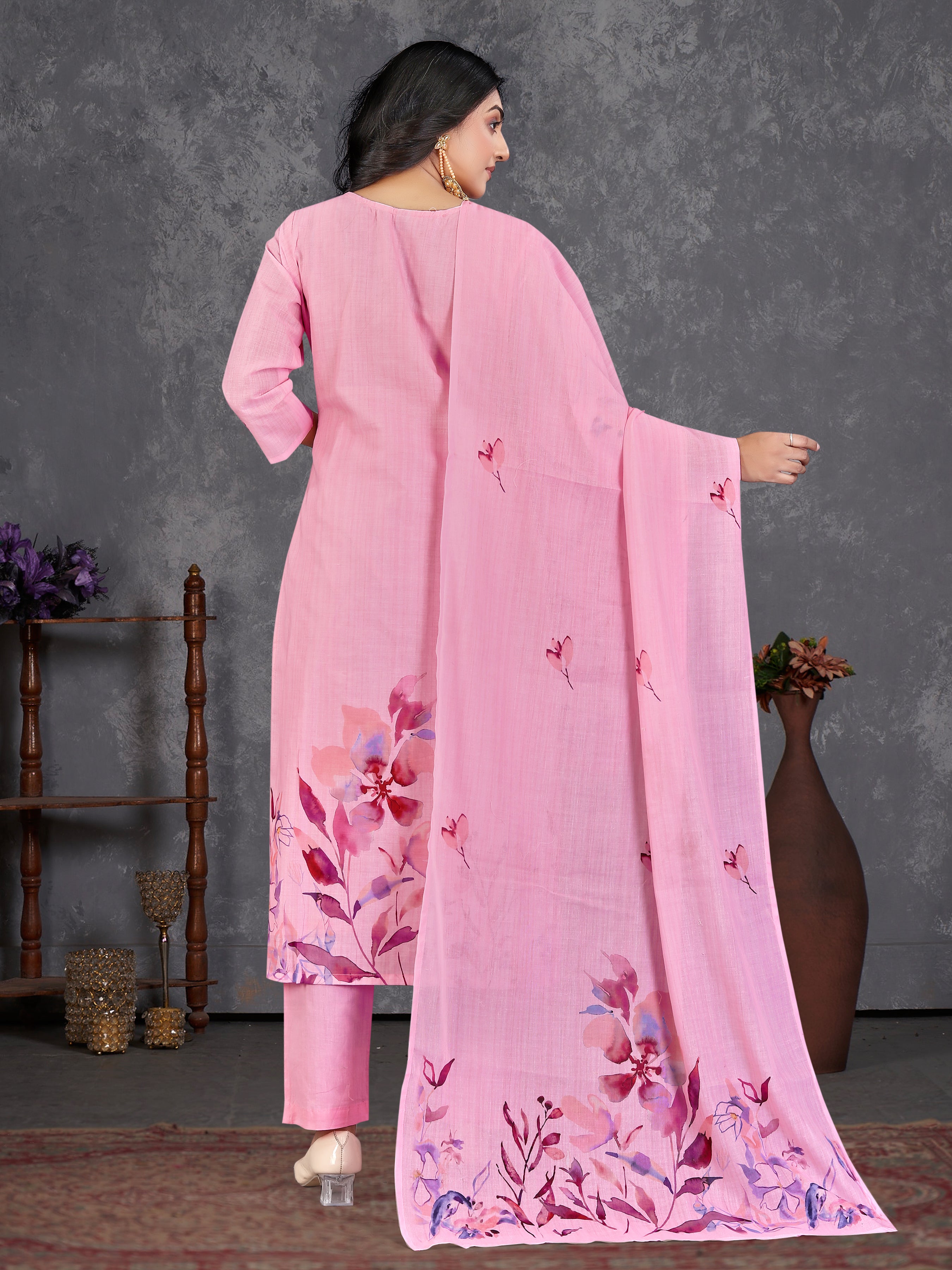 Pink Pure Siphli Cotton 3 Pcs Suit