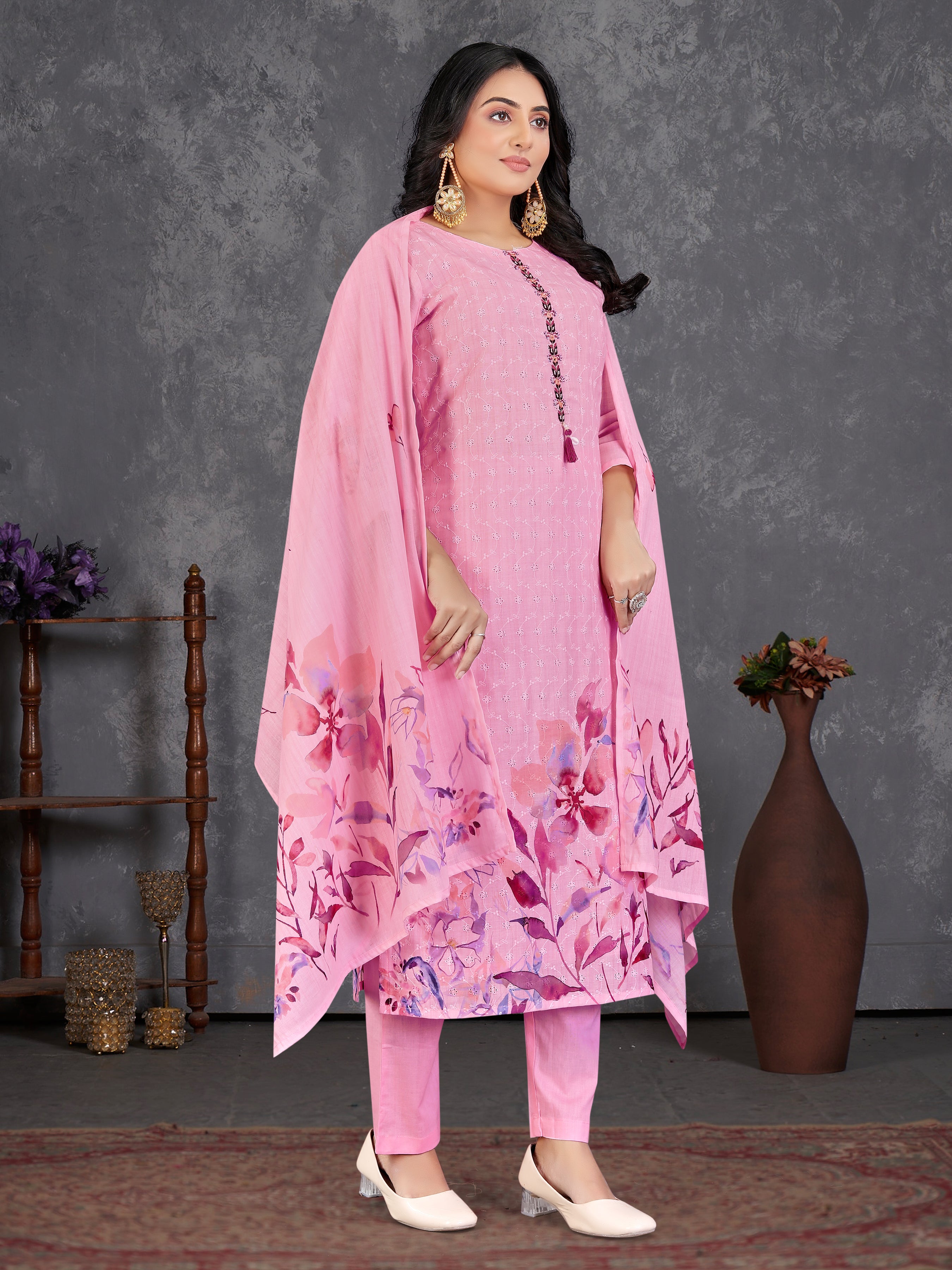 Pink Pure Siphli Cotton 3 Pcs Suit