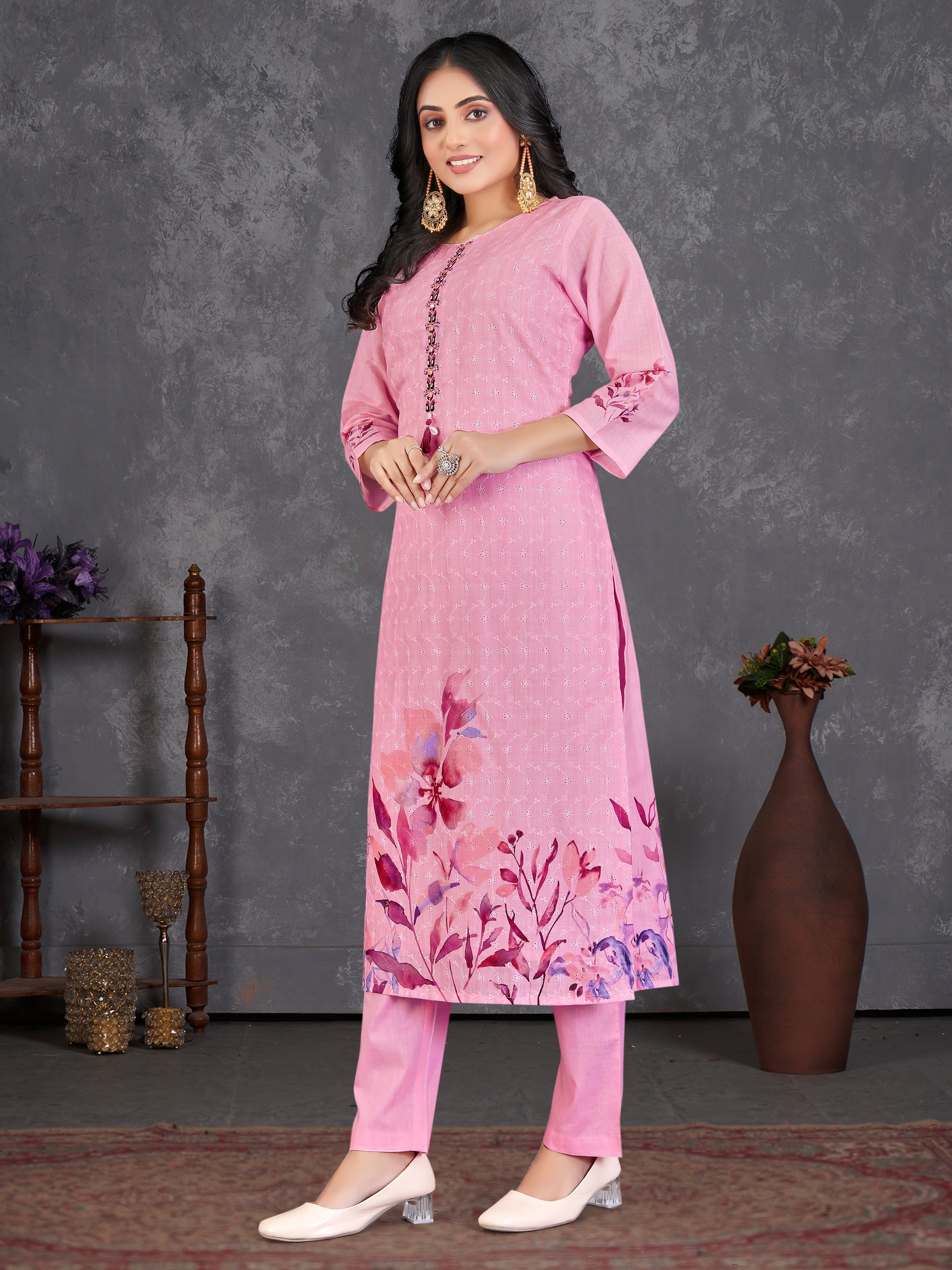 Pink Pure Siphli Cotton 3 Pcs Suit