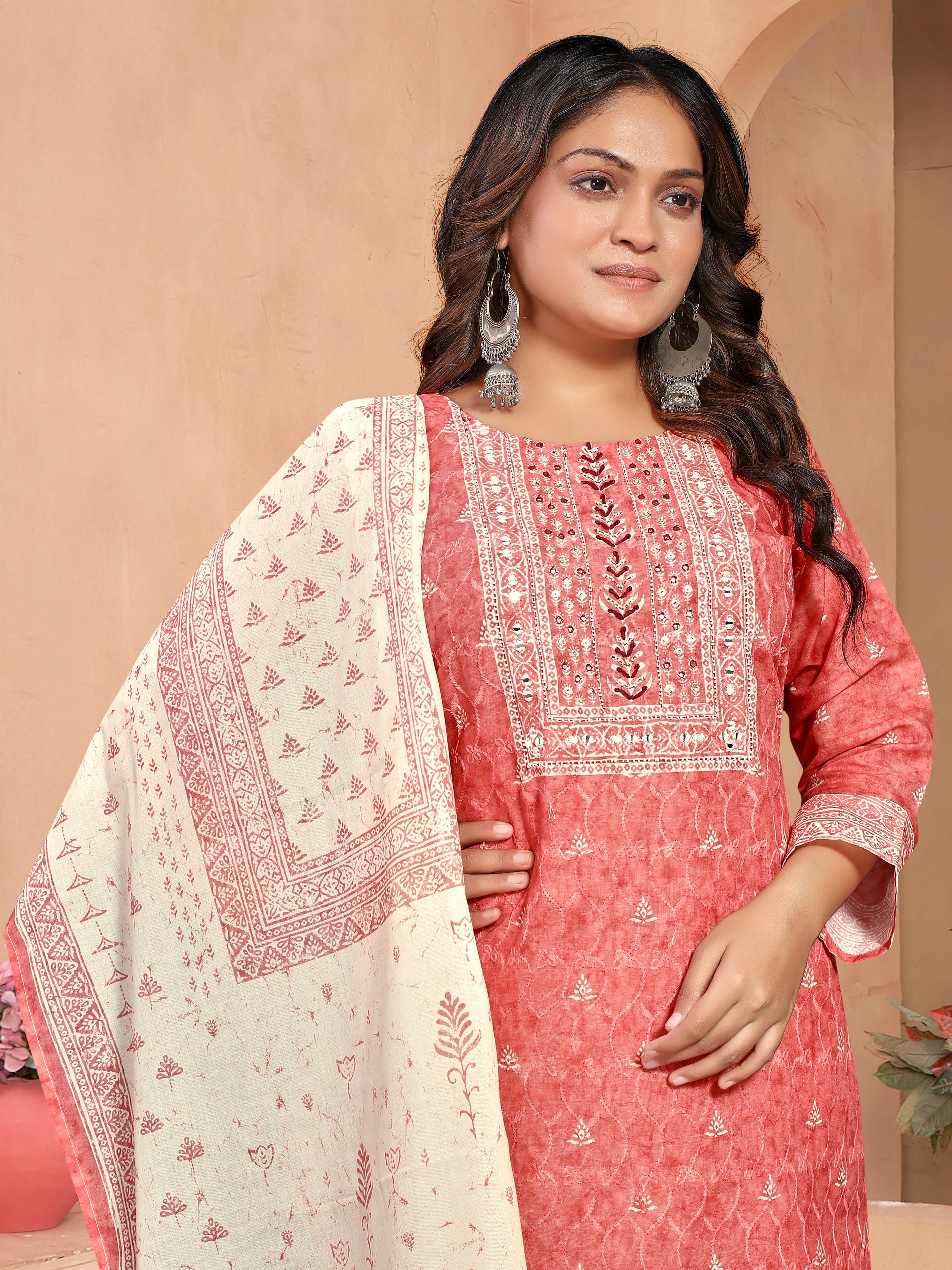 Orange Pure Siphli Cotton 3 Pcs Suit