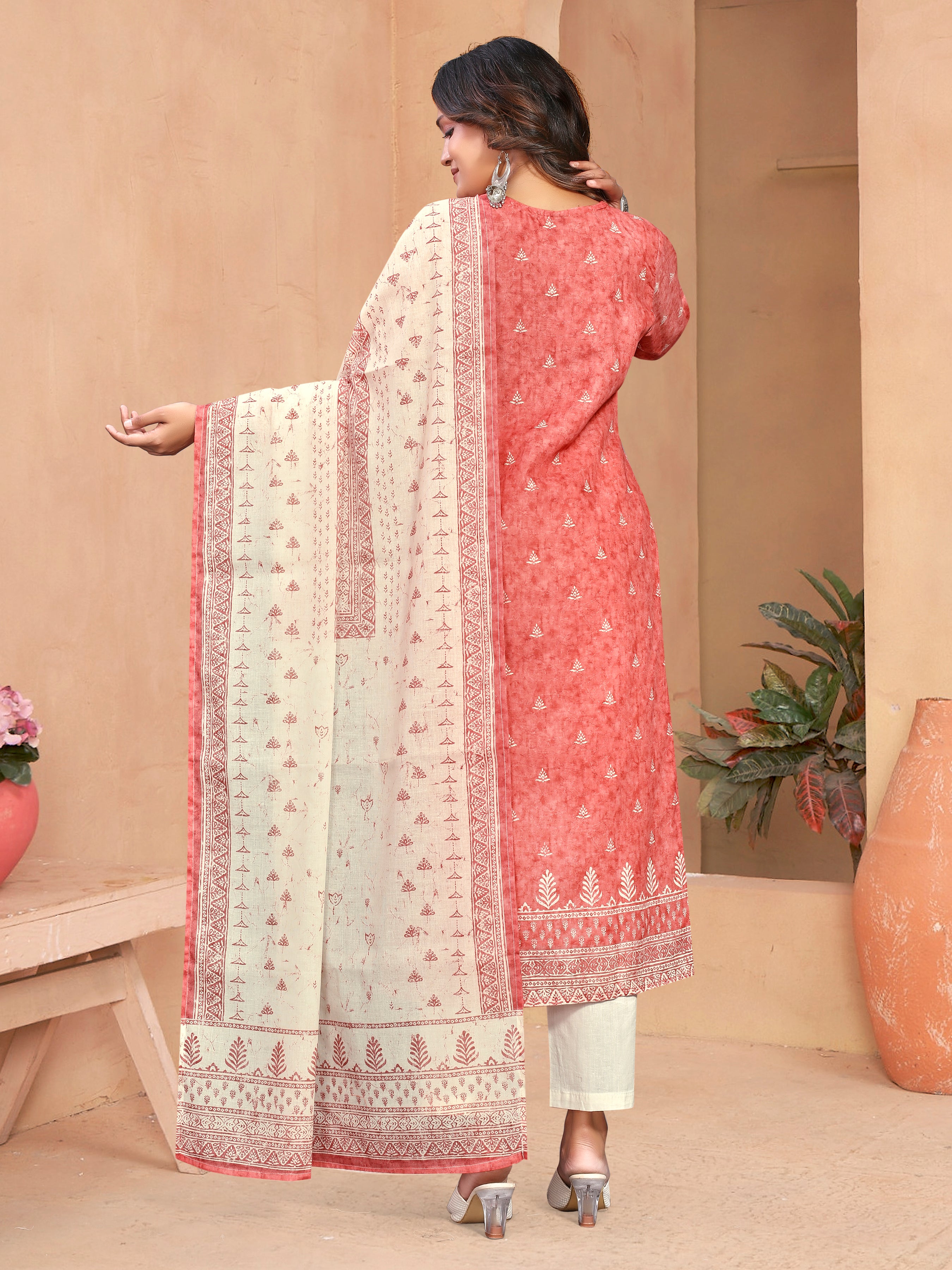 Orange Pure Siphli Cotton 3 Pcs Suit