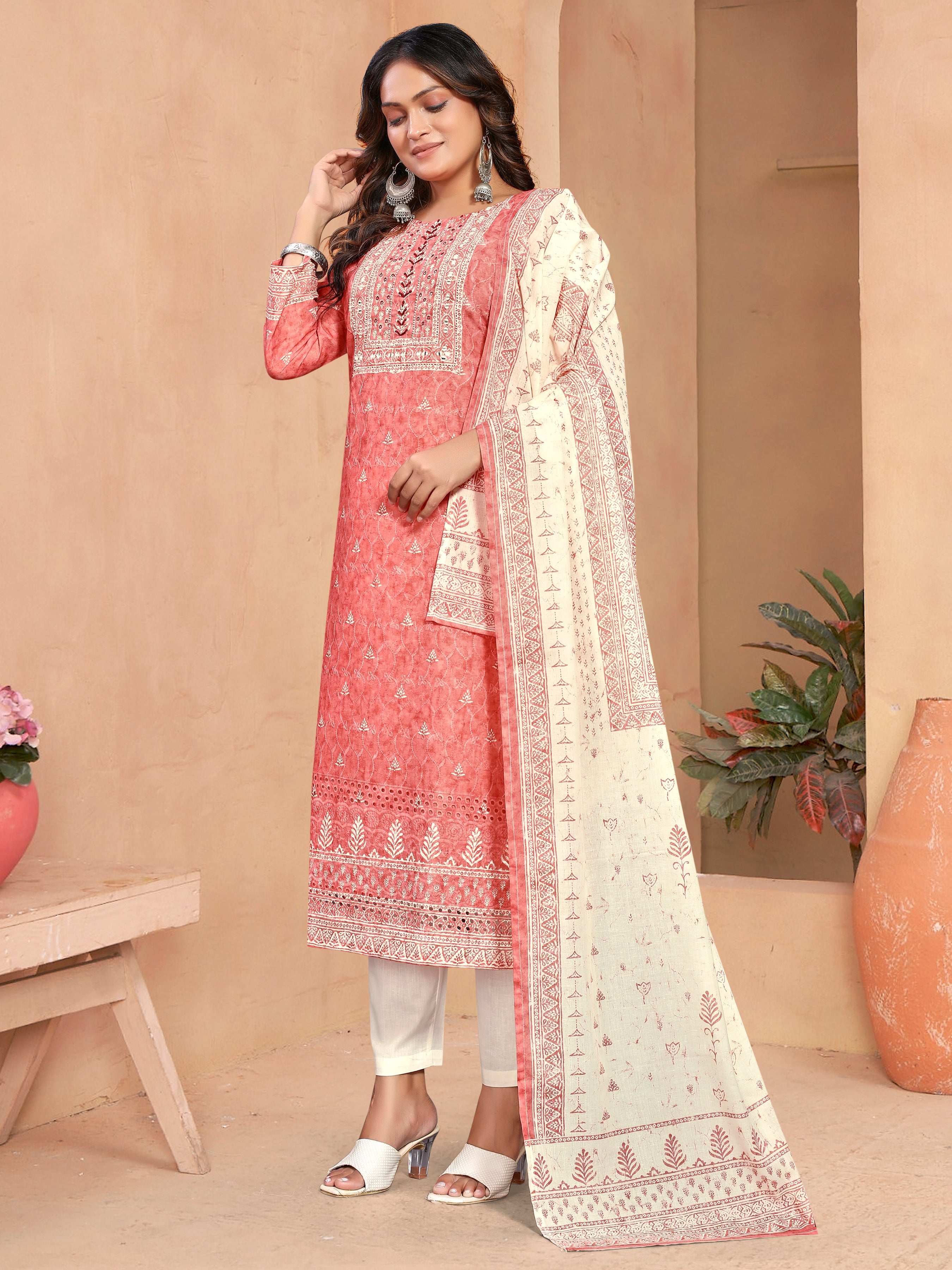 Orange Pure Siphli Cotton 3 Pcs Suit