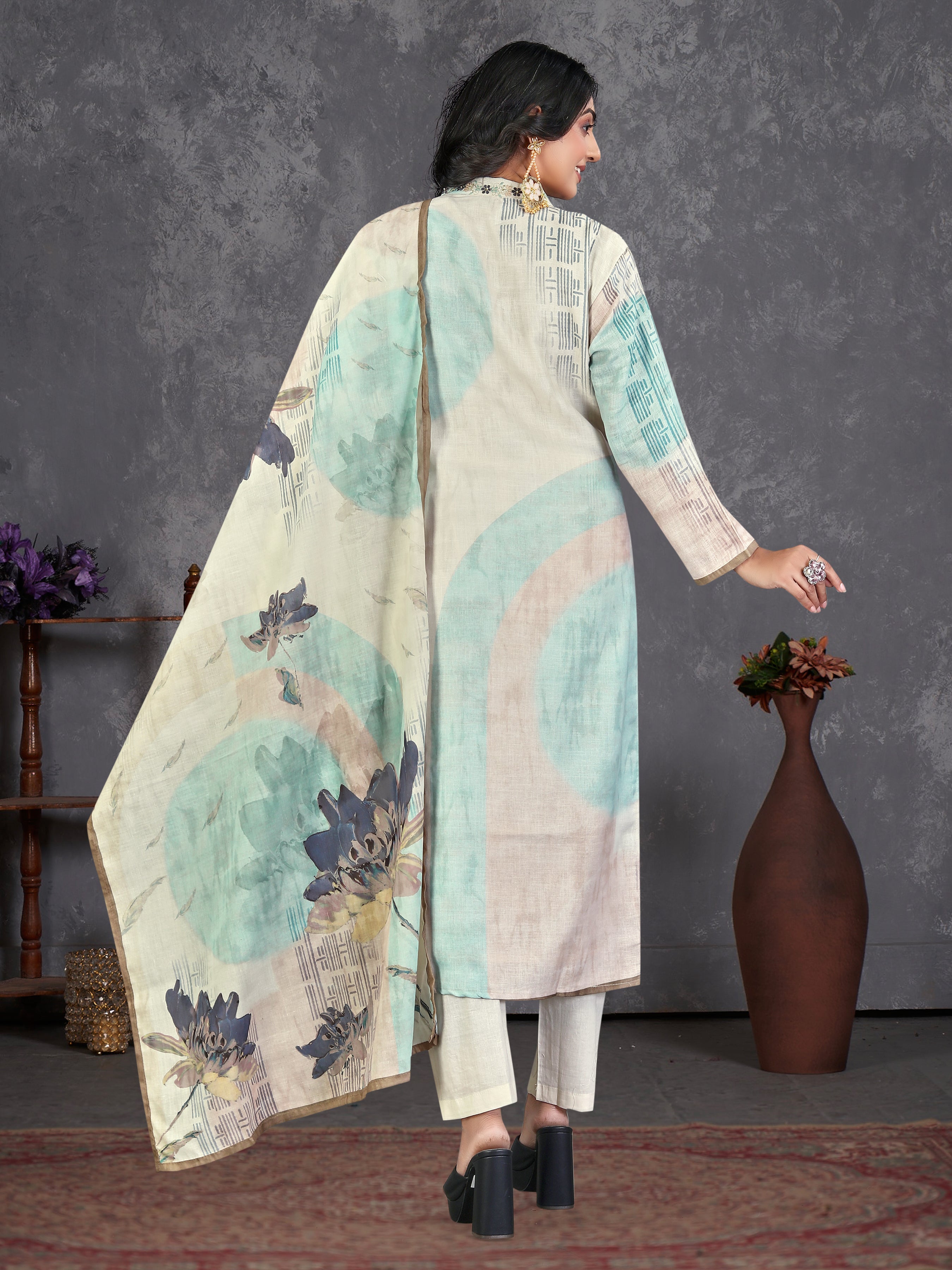 Blue Pure Linen  3 Pcs Suit