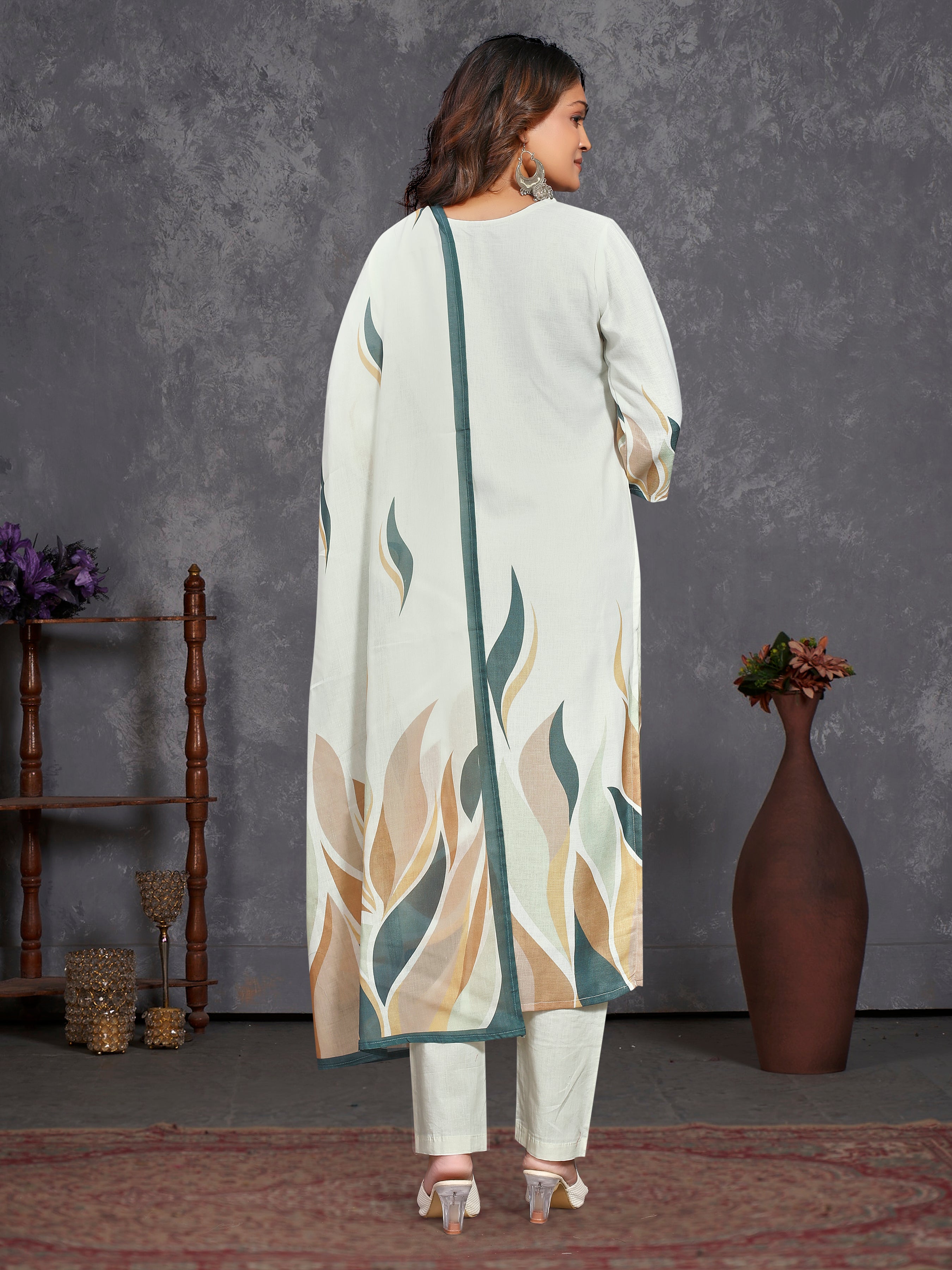 White Pure Linen  3 Pcs Suit