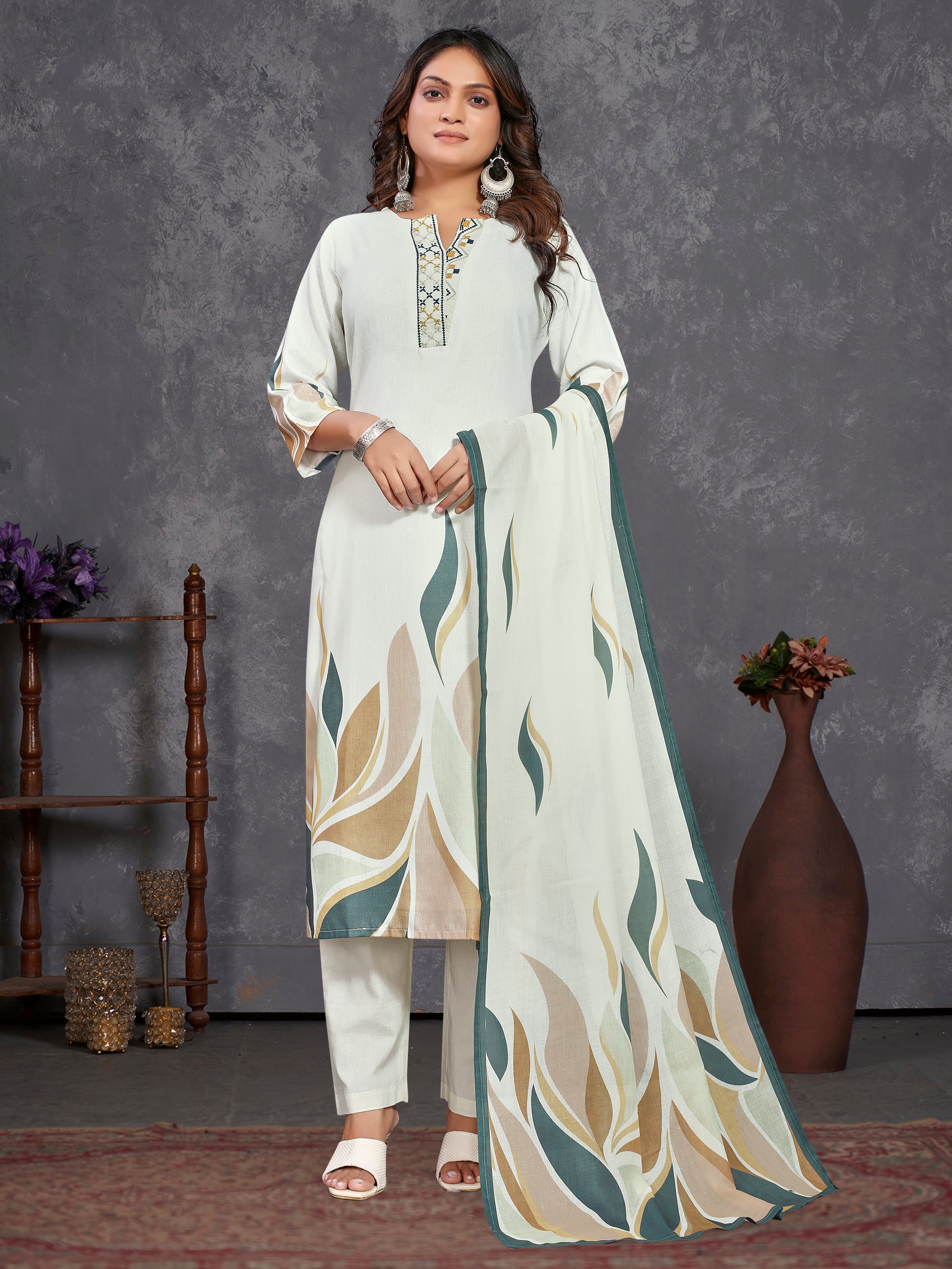 White Pure Linen  3 Pcs Suit