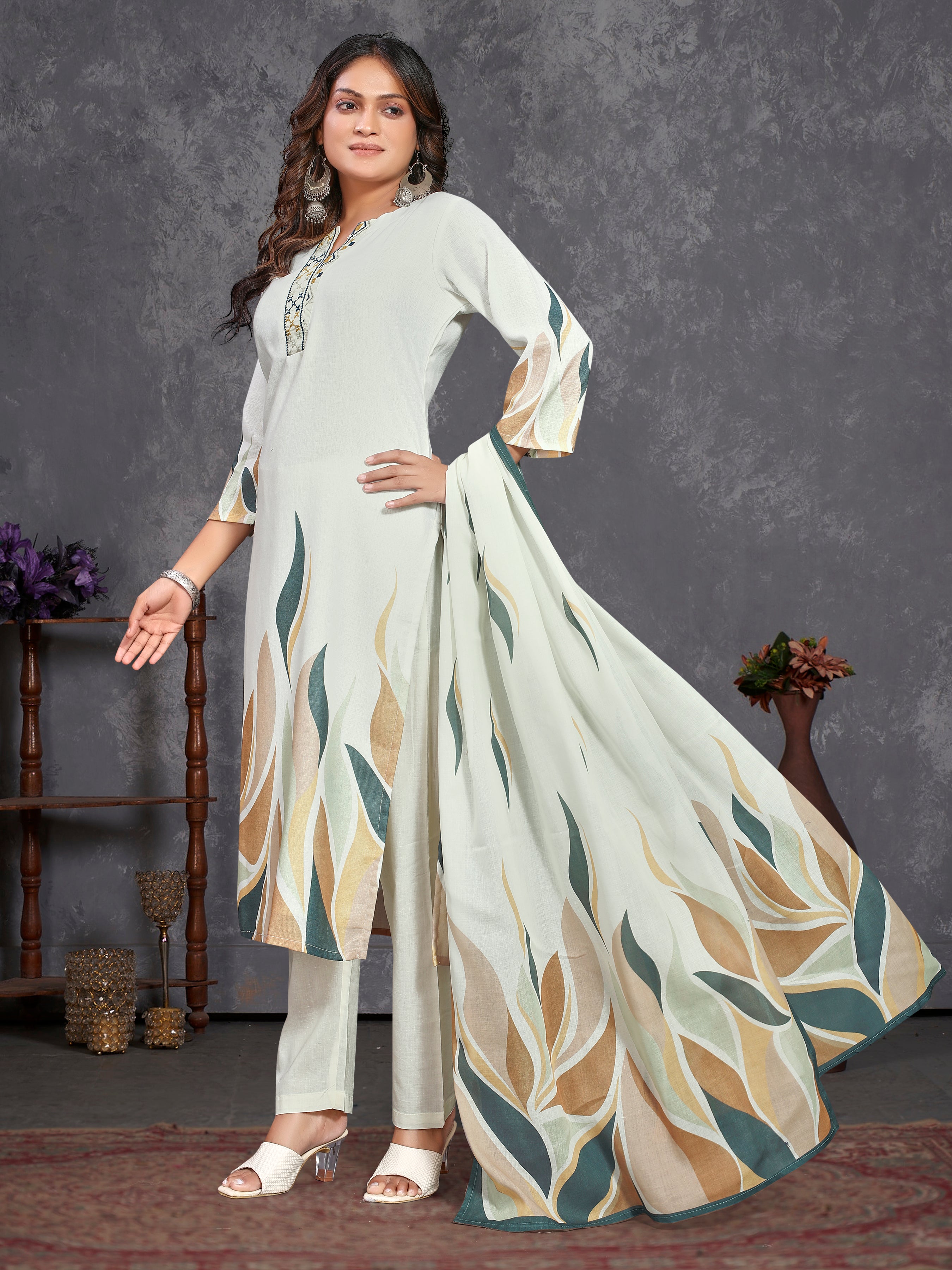 White Pure Linen  3 Pcs Suit