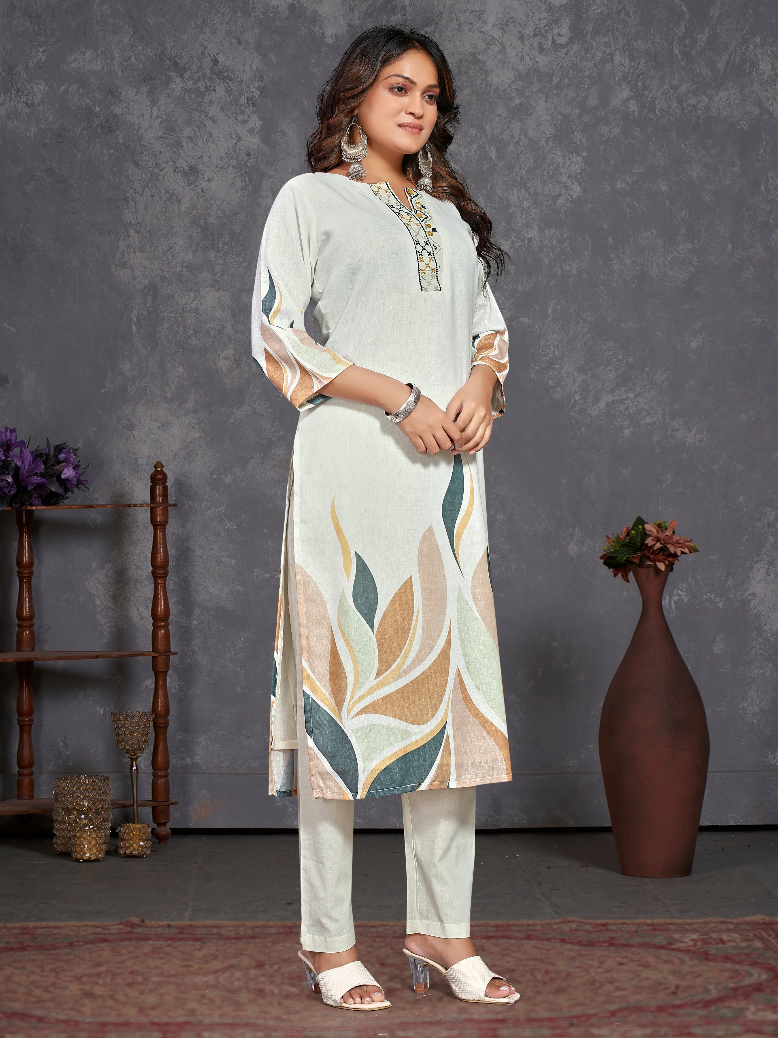 White Pure Linen  3 Pcs Suit