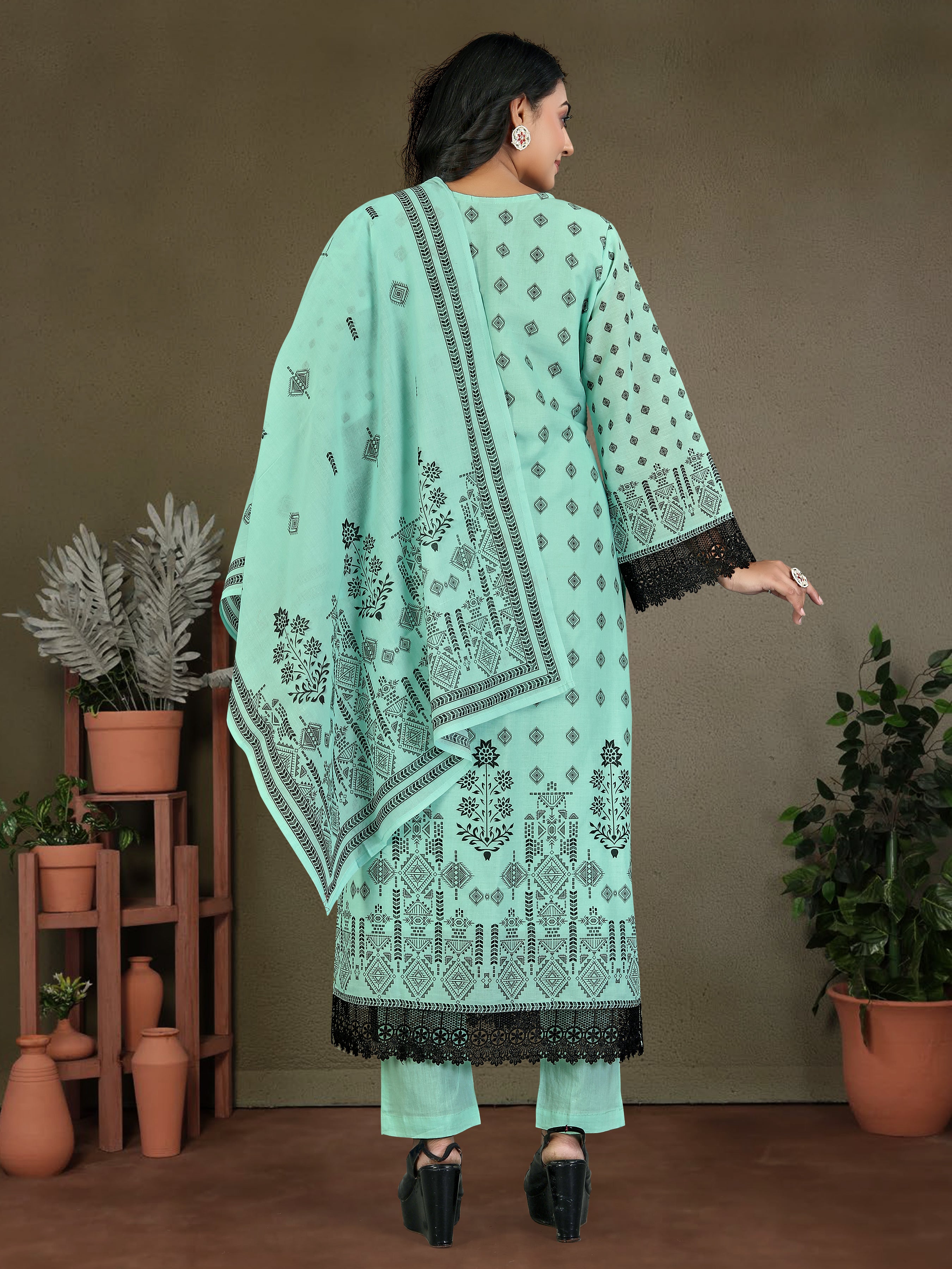 Sea Greenpure Cotton Siplhi 3 Pcs Suit