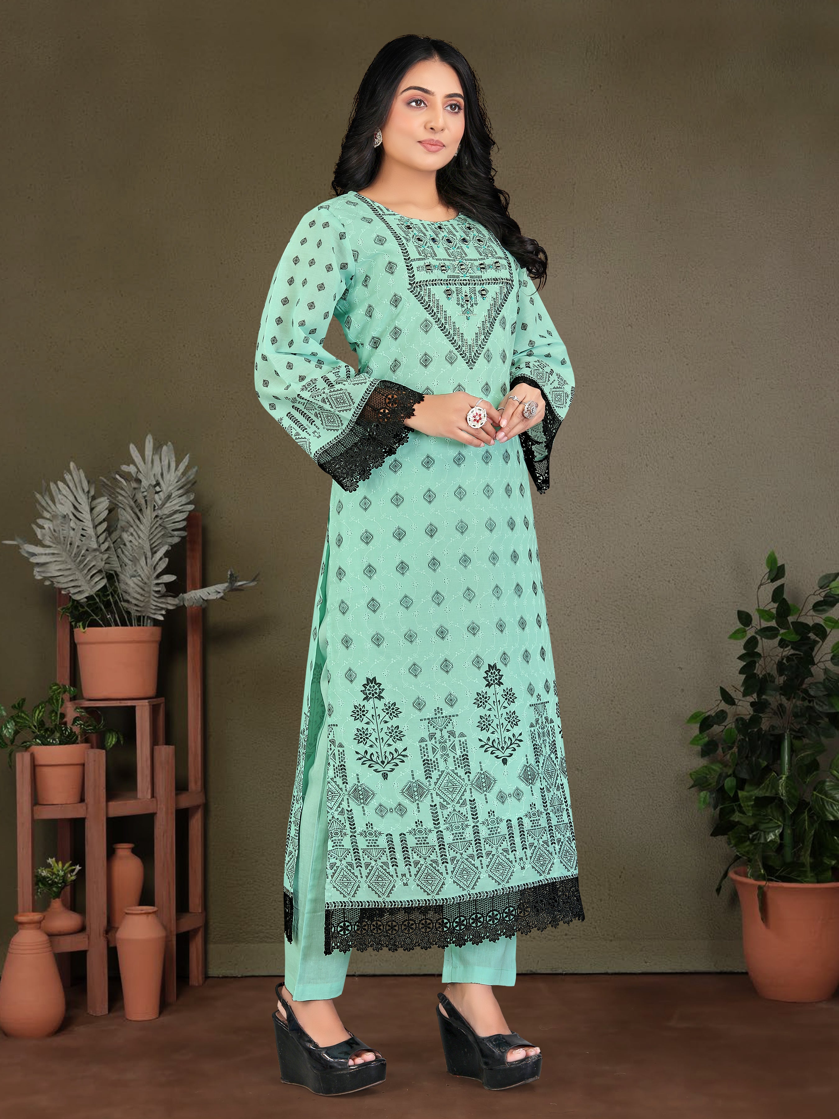 Sea Greenpure Cotton Siplhi 3 Pcs Suit