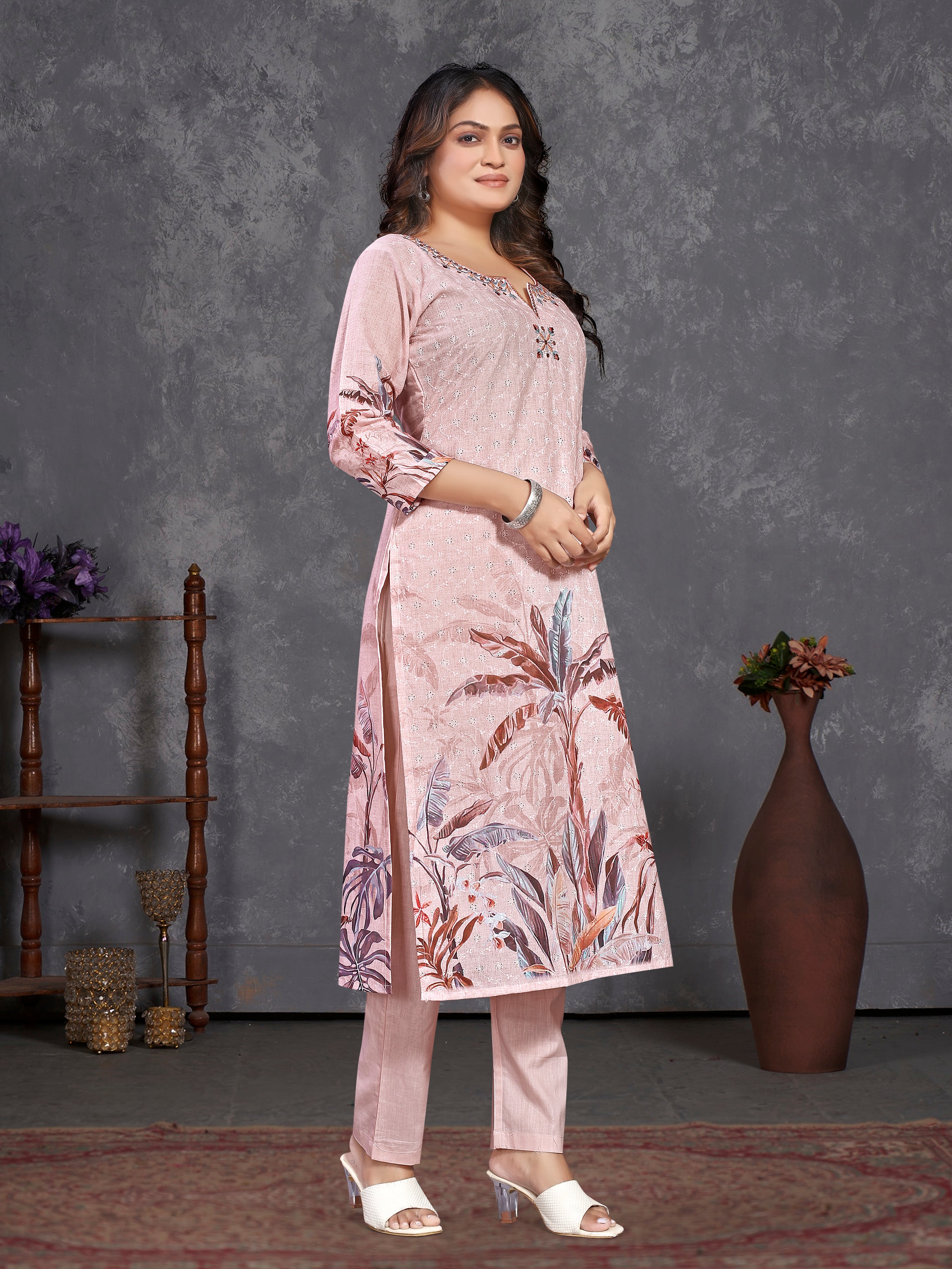 Peach Pure Siphli Cotton Three Pcs Suit With Pure Mal Dupatta
