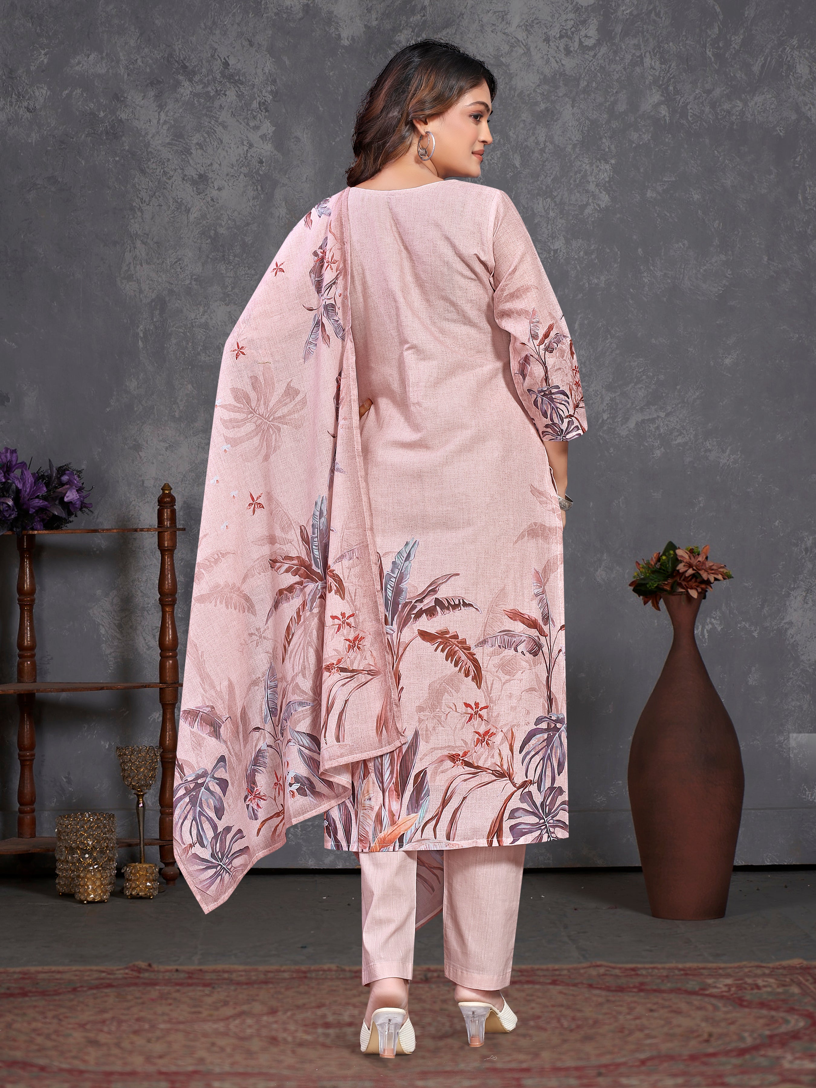 Peach Pure Siphli Cotton Three Pcs Suit With Pure Mal Dupatta