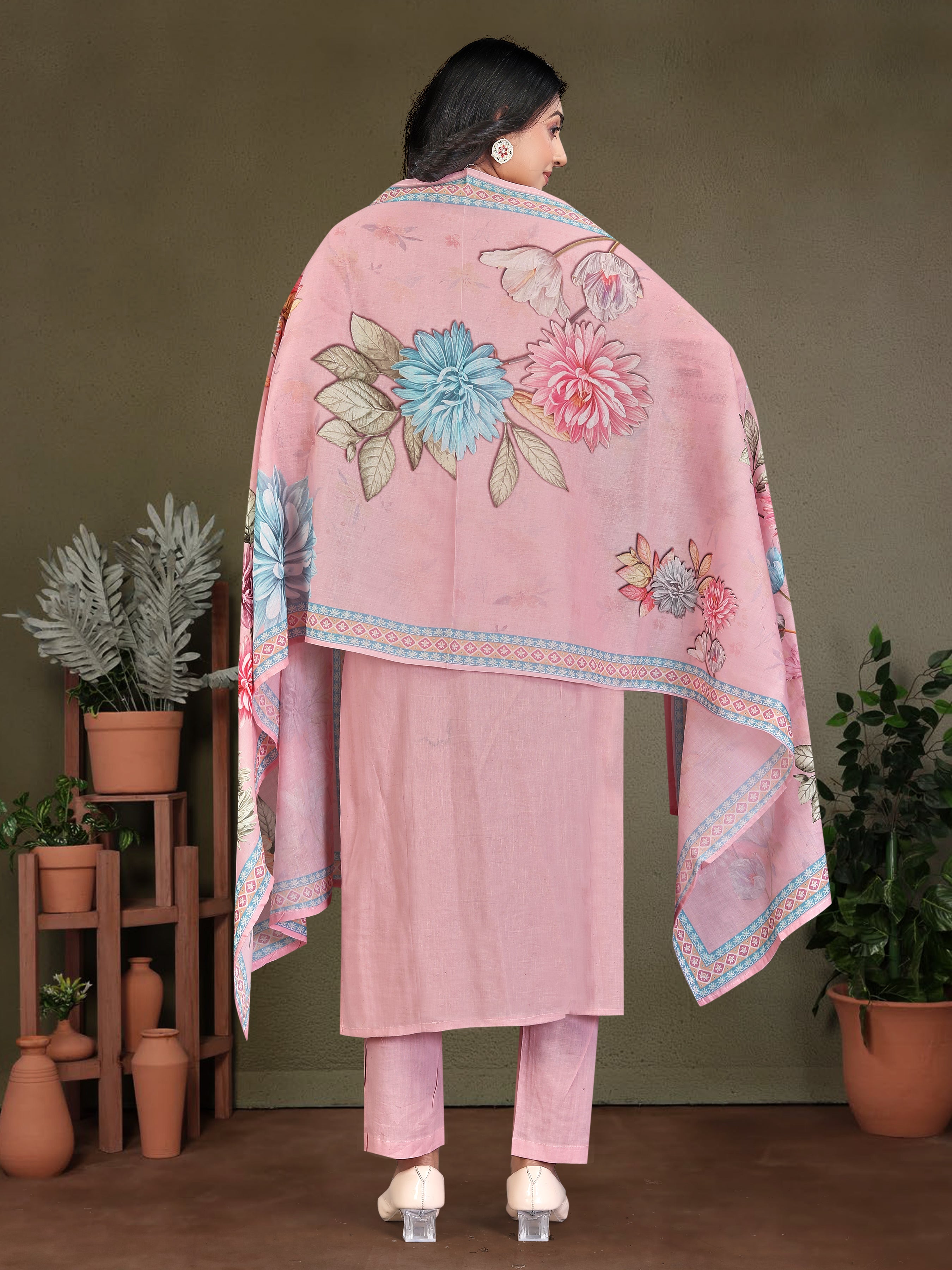 Pink Pure Cambric Siphli 3 Pcs Suit