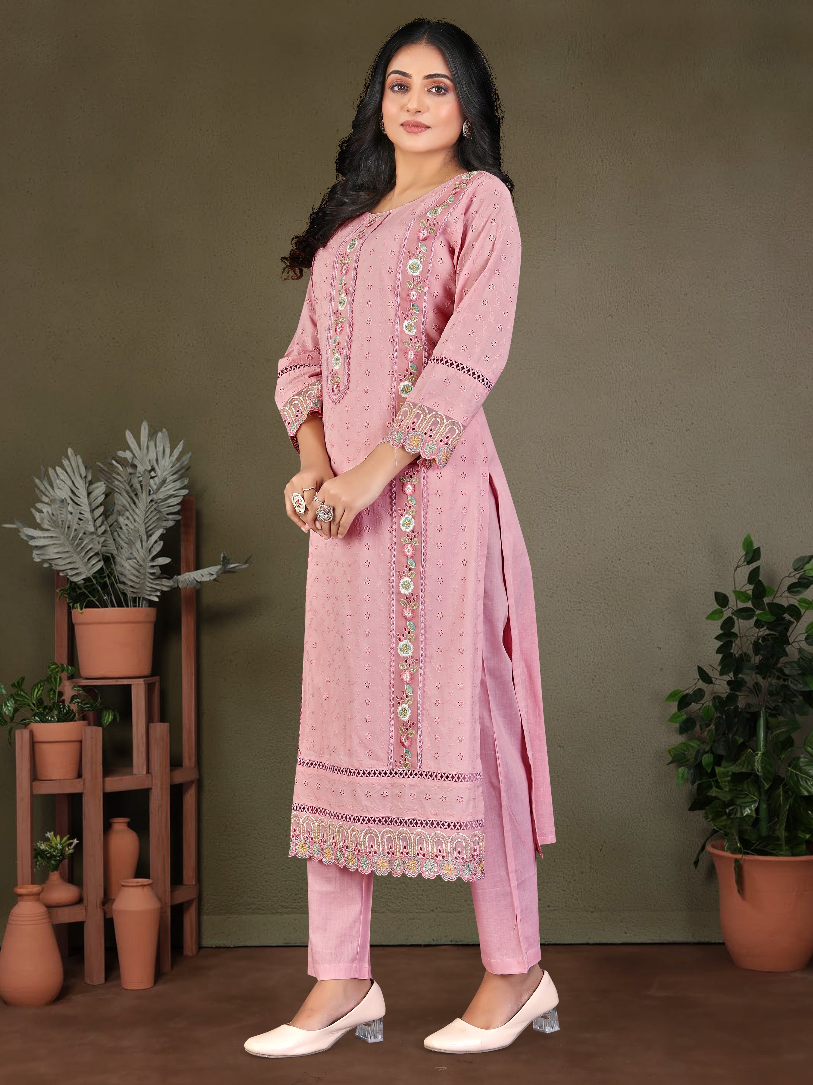 Pink Pure Cambric Siphli 3 Pcs Suit
