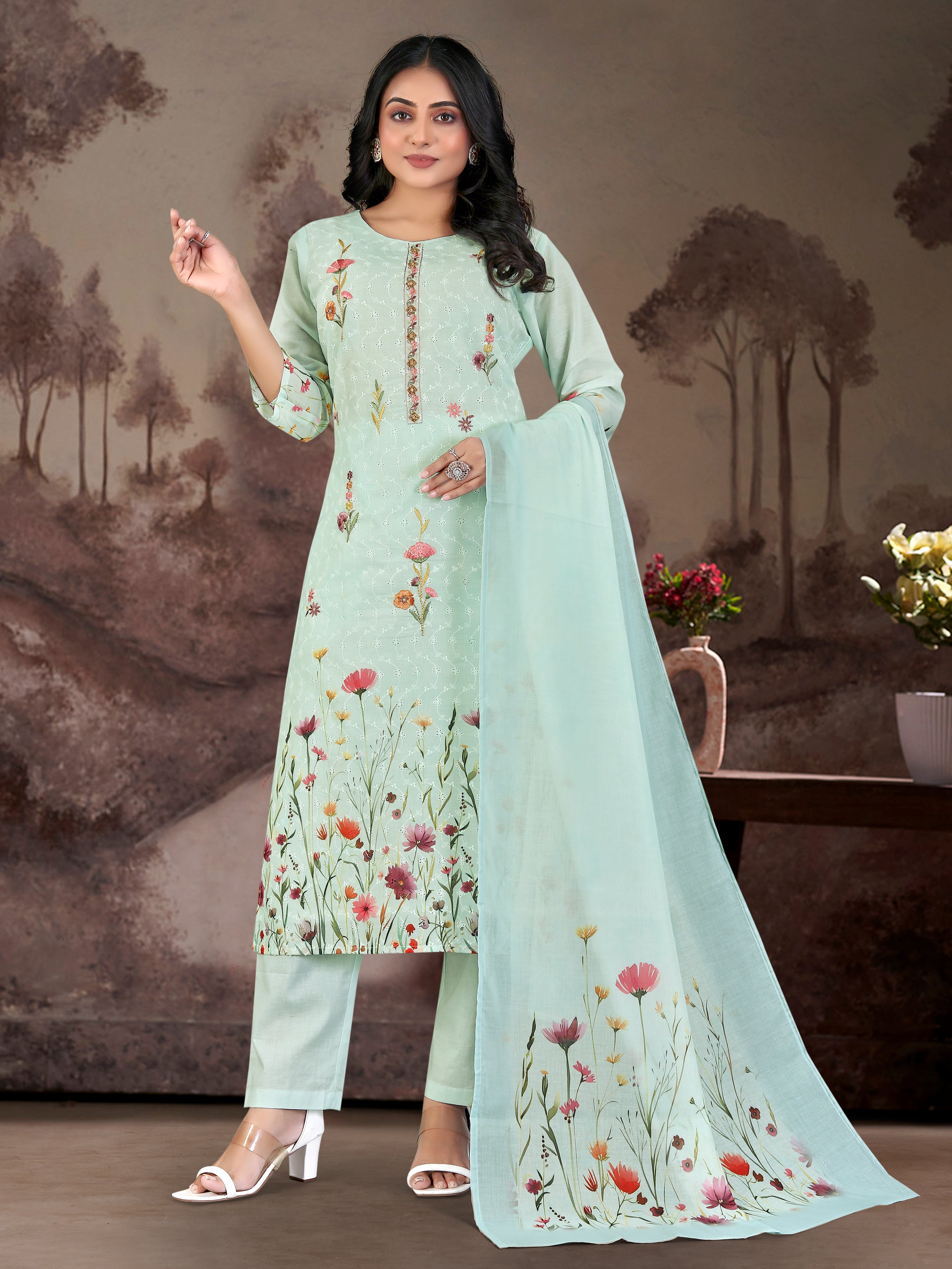 Blue Pure Cotton Siplhi 3 Pcs Suit