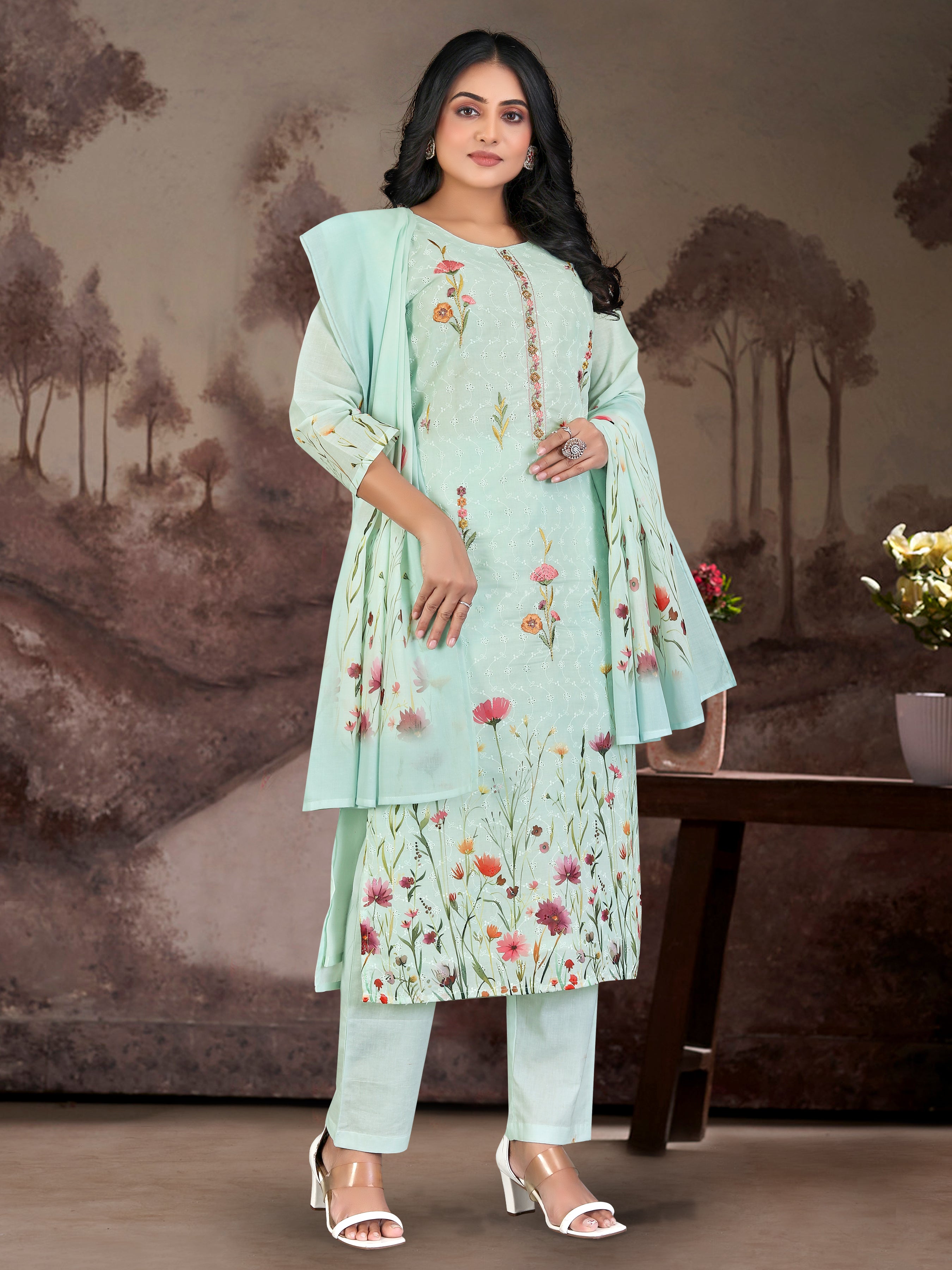 Blue Pure Cotton Siplhi 3 Pcs Suit
