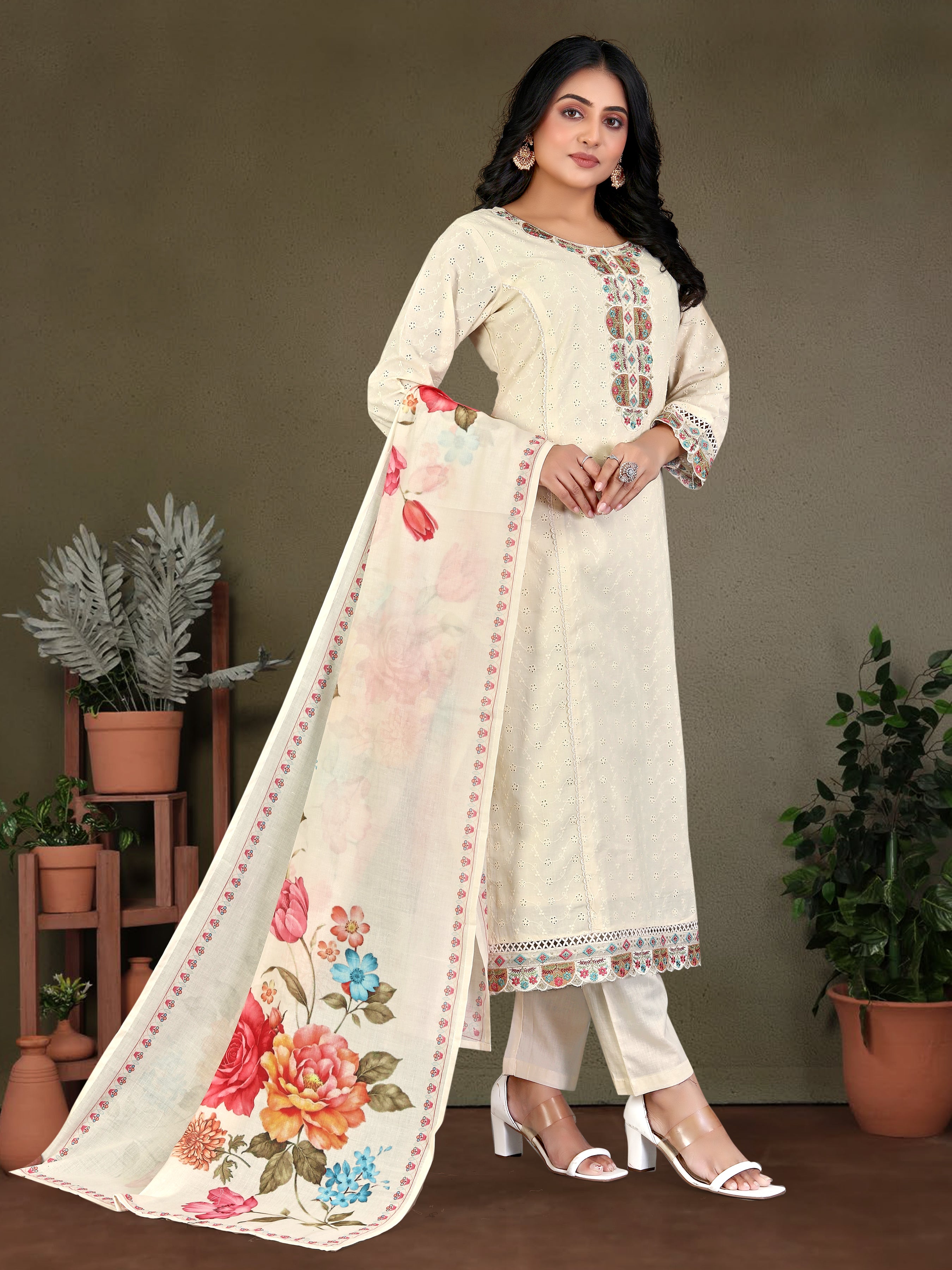 Cream Pure Cotton Siplhi 3 Pcs Suit