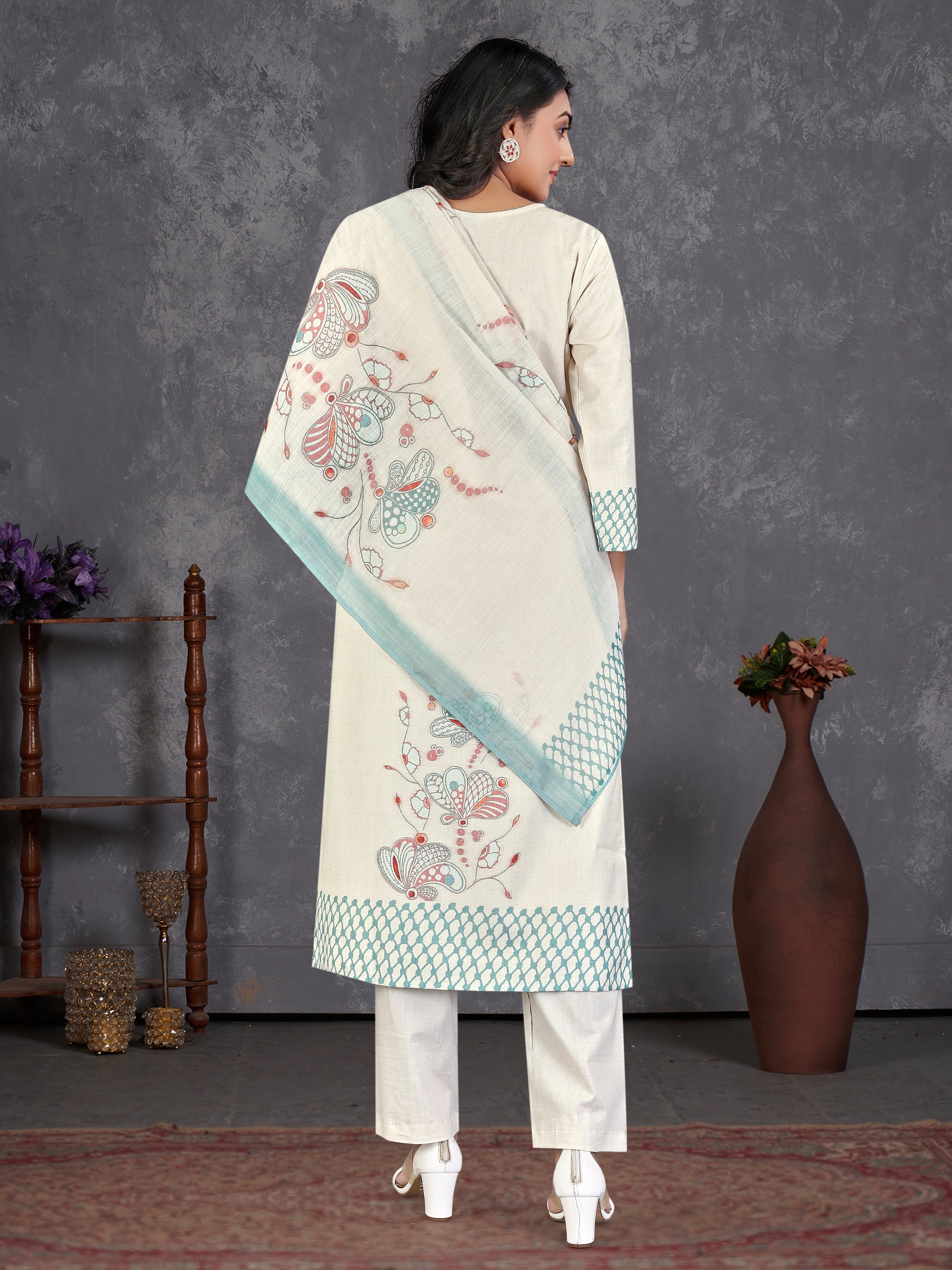 Cream Linen Flex 3 Pcs Suit