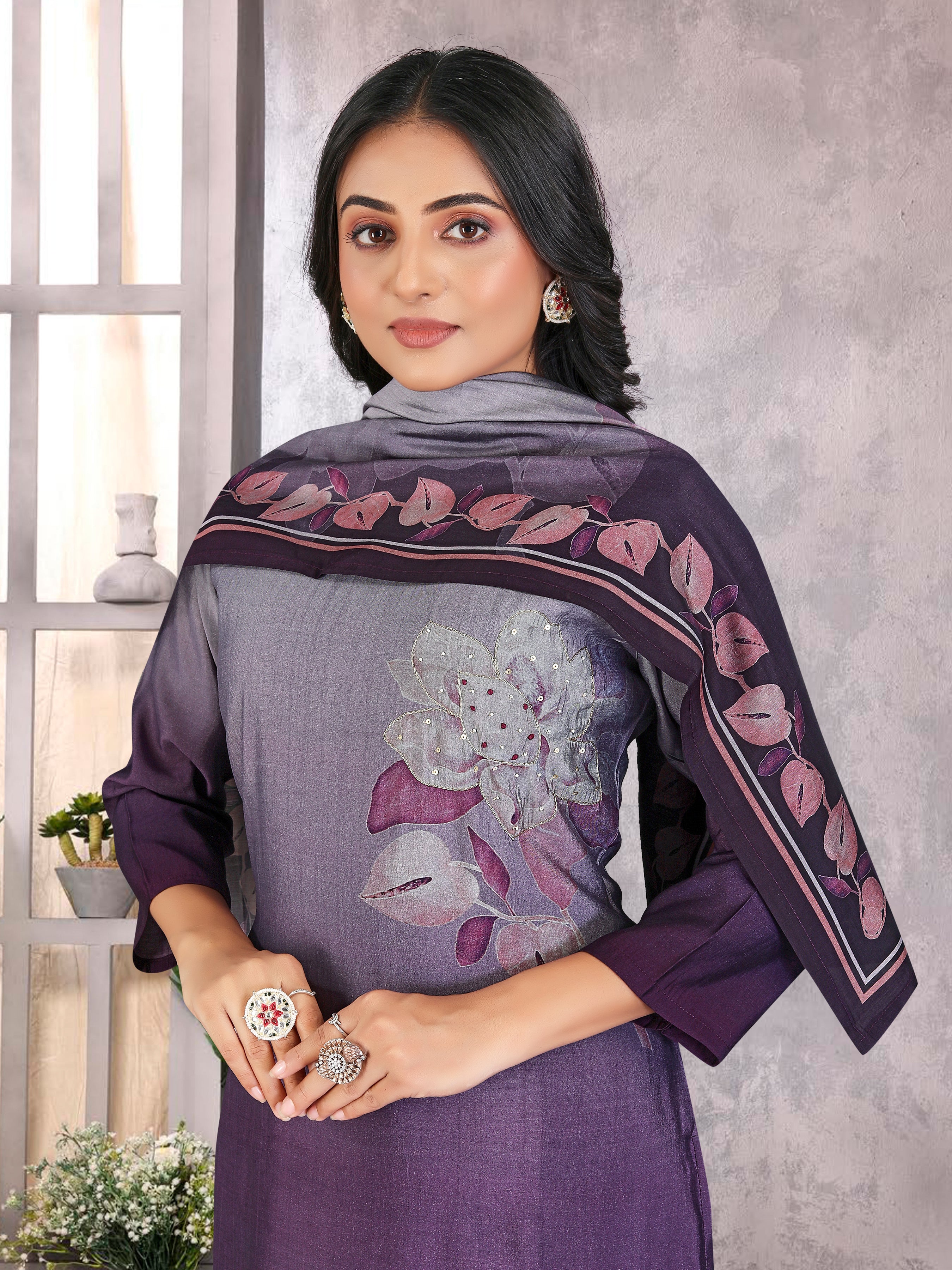 Navy Blue Roman Silk 3 Pcs Suit