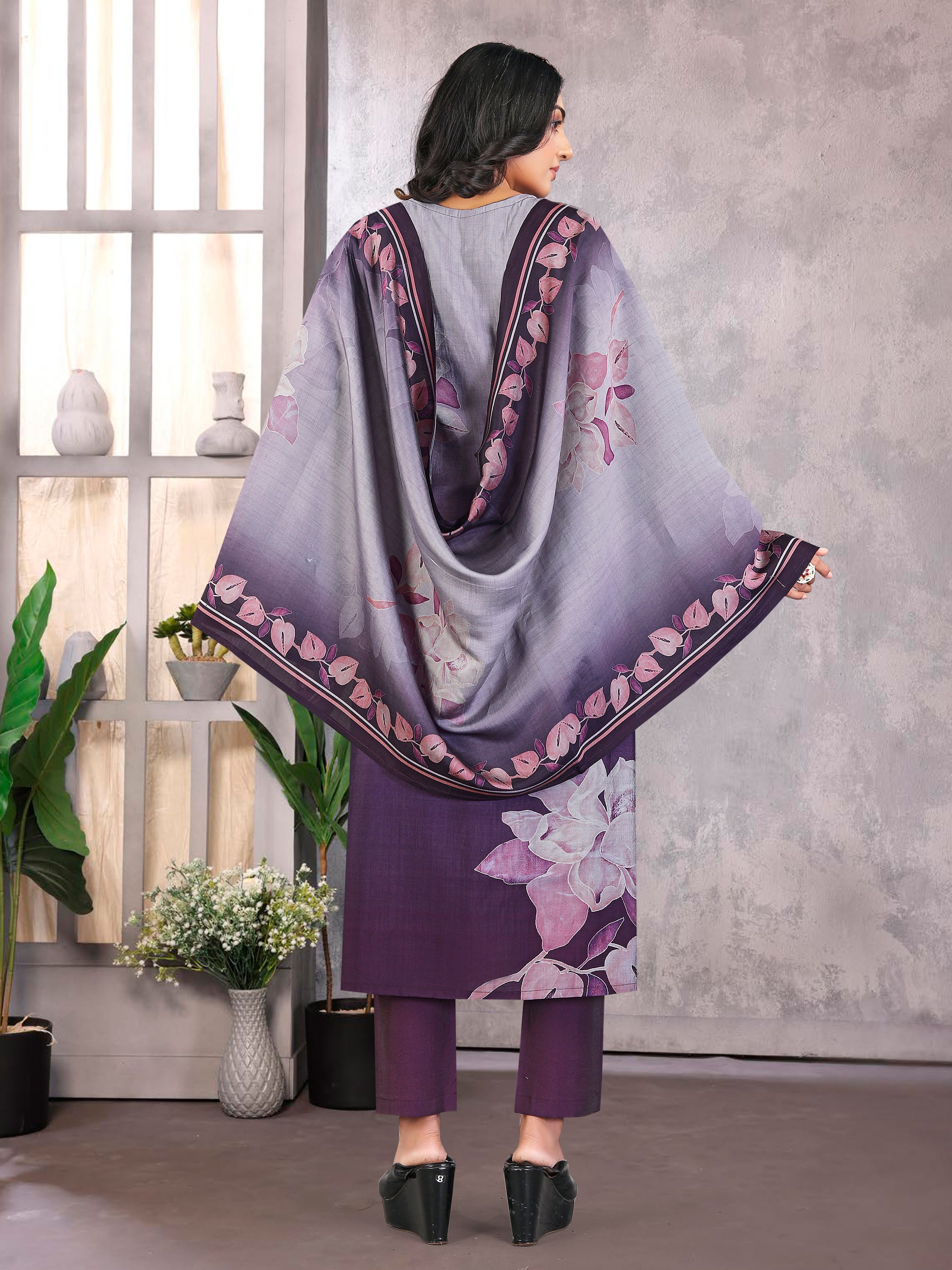 Navy Blue Roman Silk 3 Pcs Suit