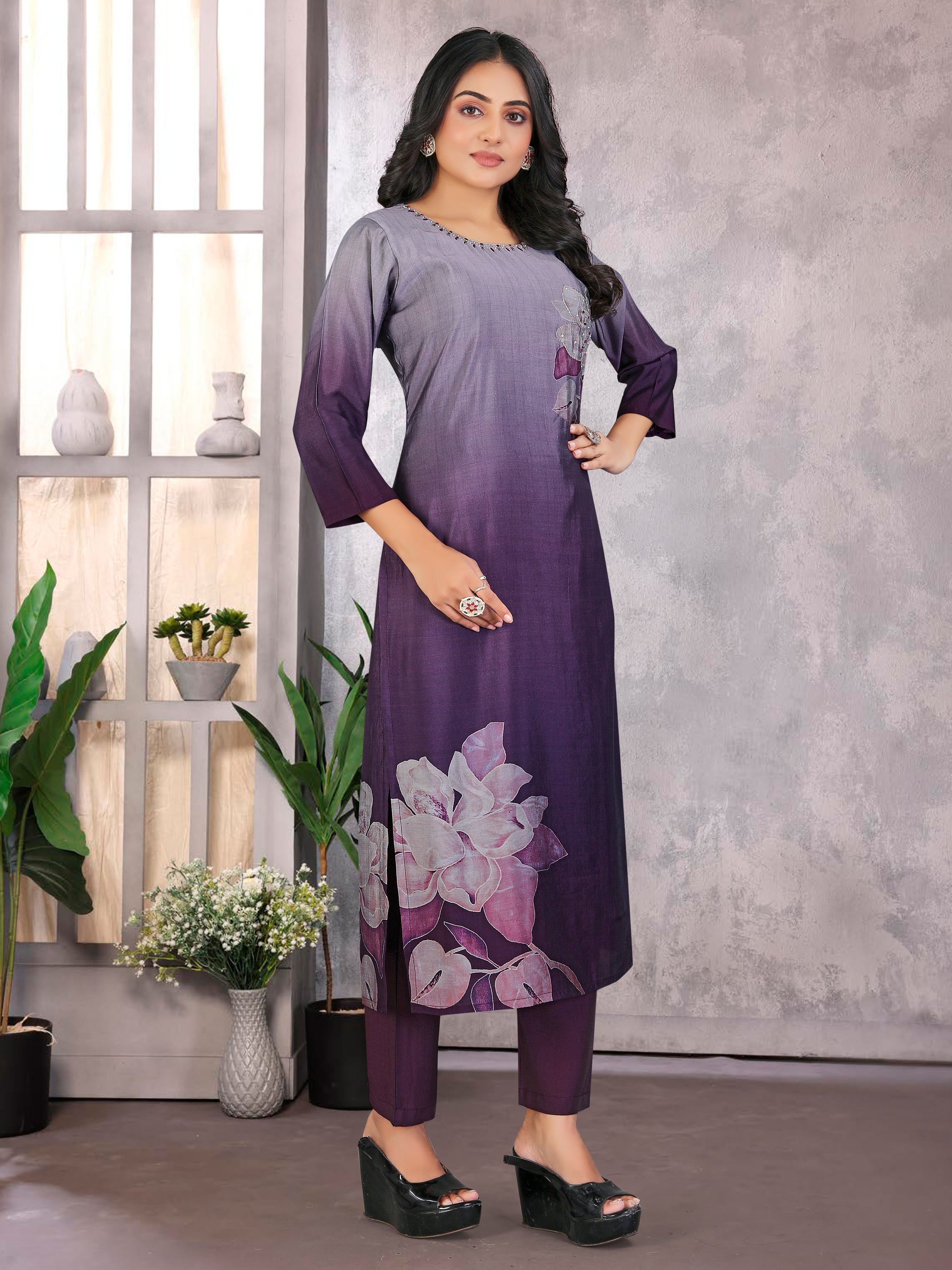 Navy Blue Roman Silk 3 Pcs Suit