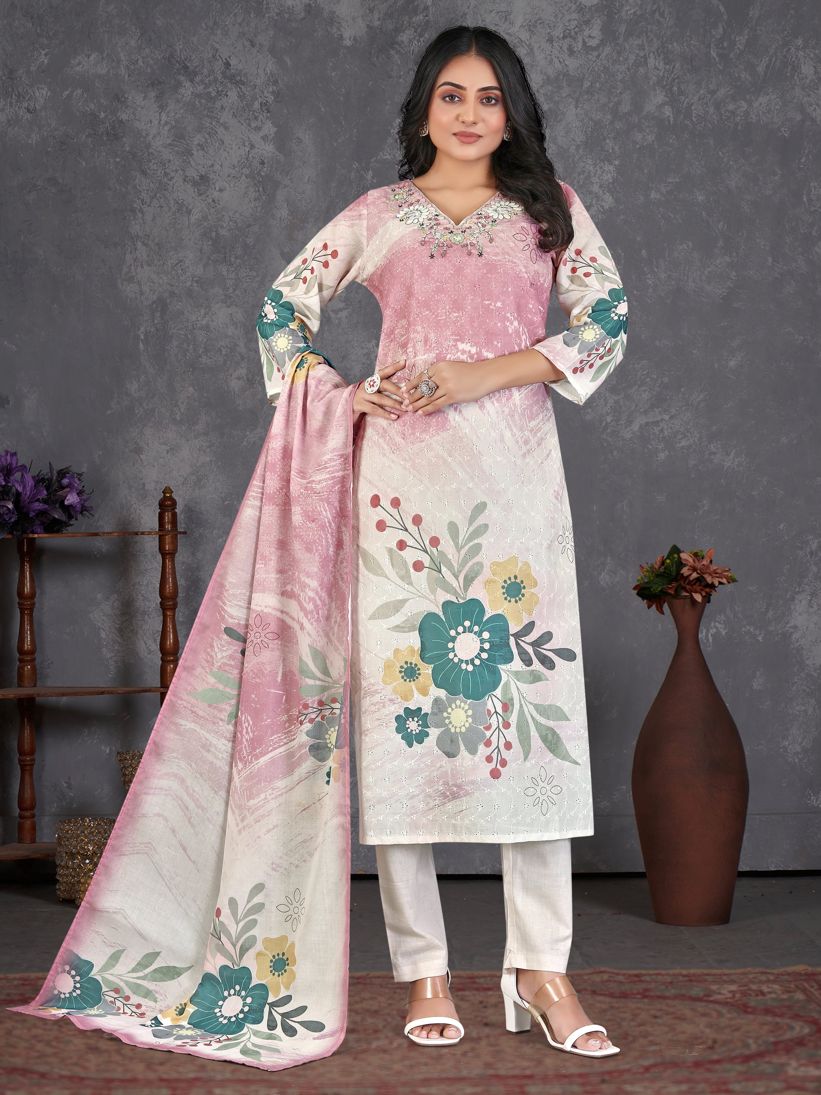 Pink Pure Cotton Siplhi 3 Pcs Suit