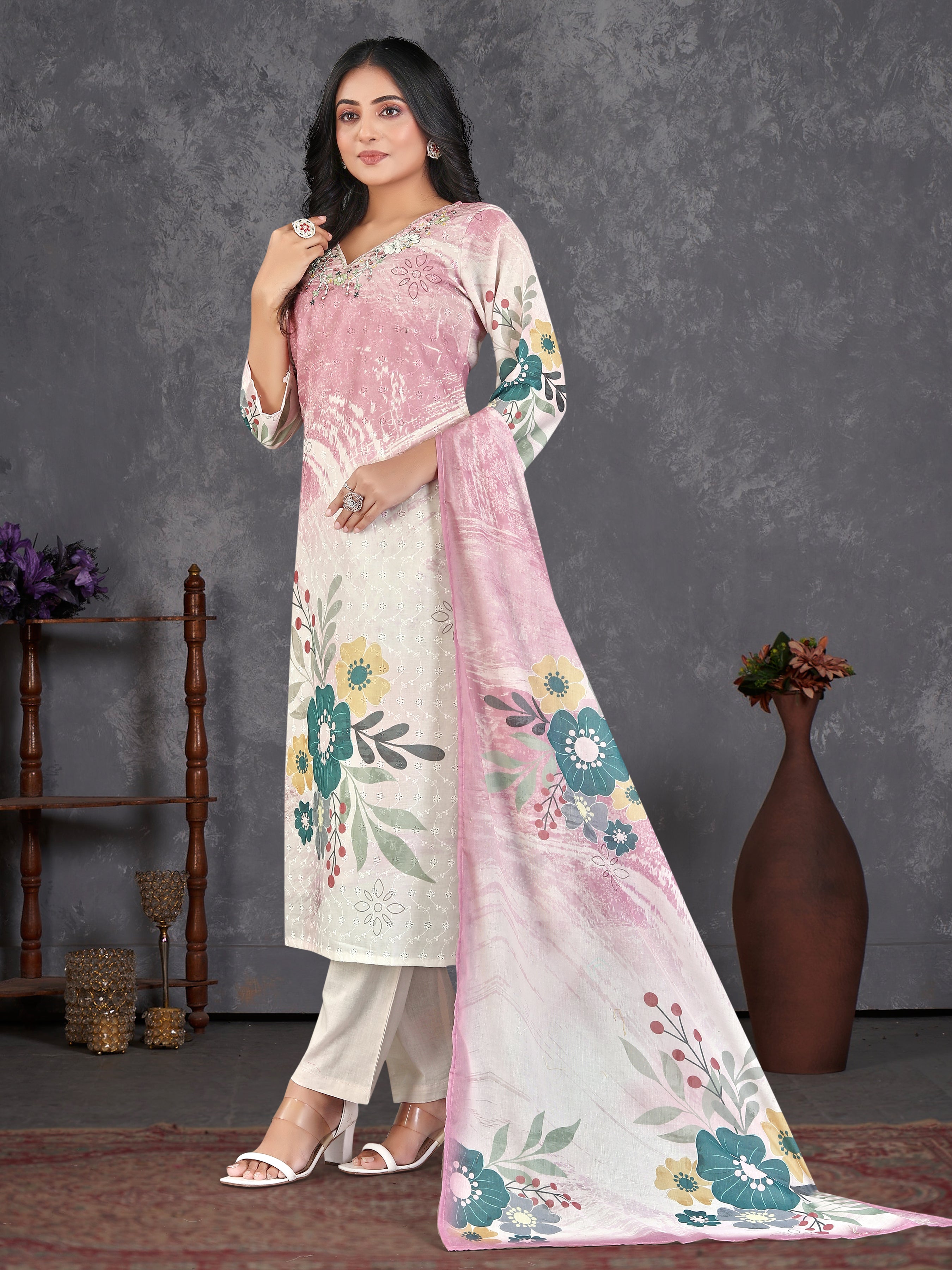 Pink Pure Cotton Siplhi 3 Pcs Suit