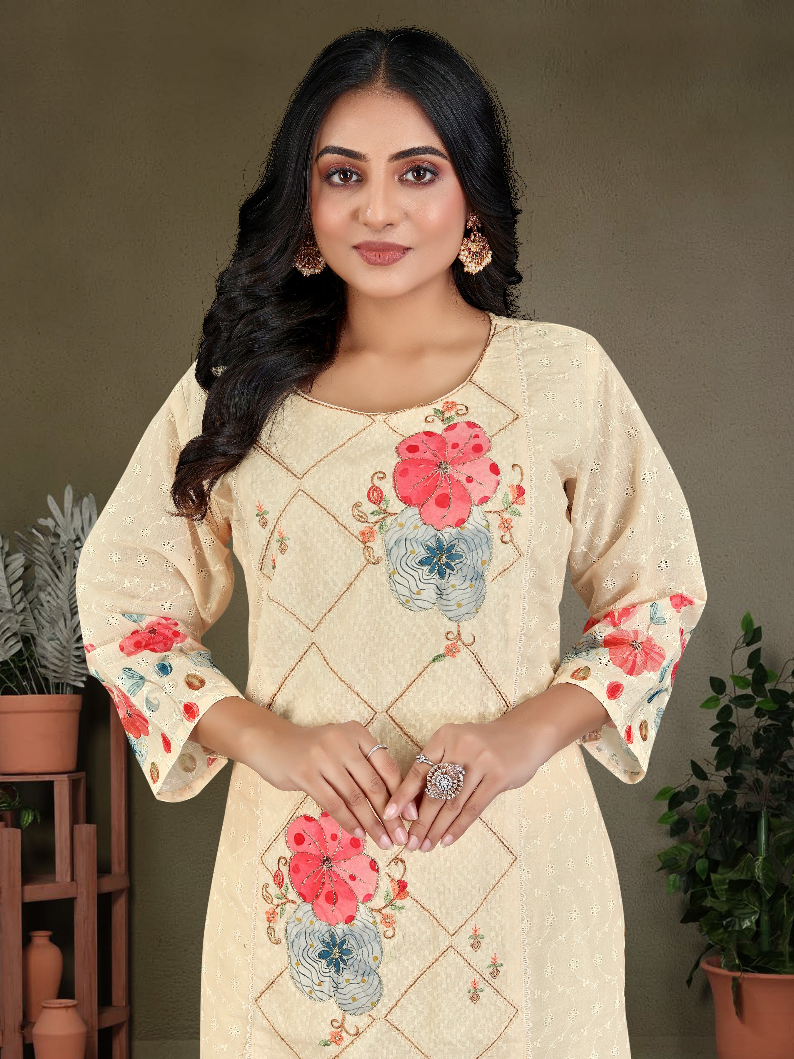 Cream Pure Cotton Siplhi 3  Pcs Suit