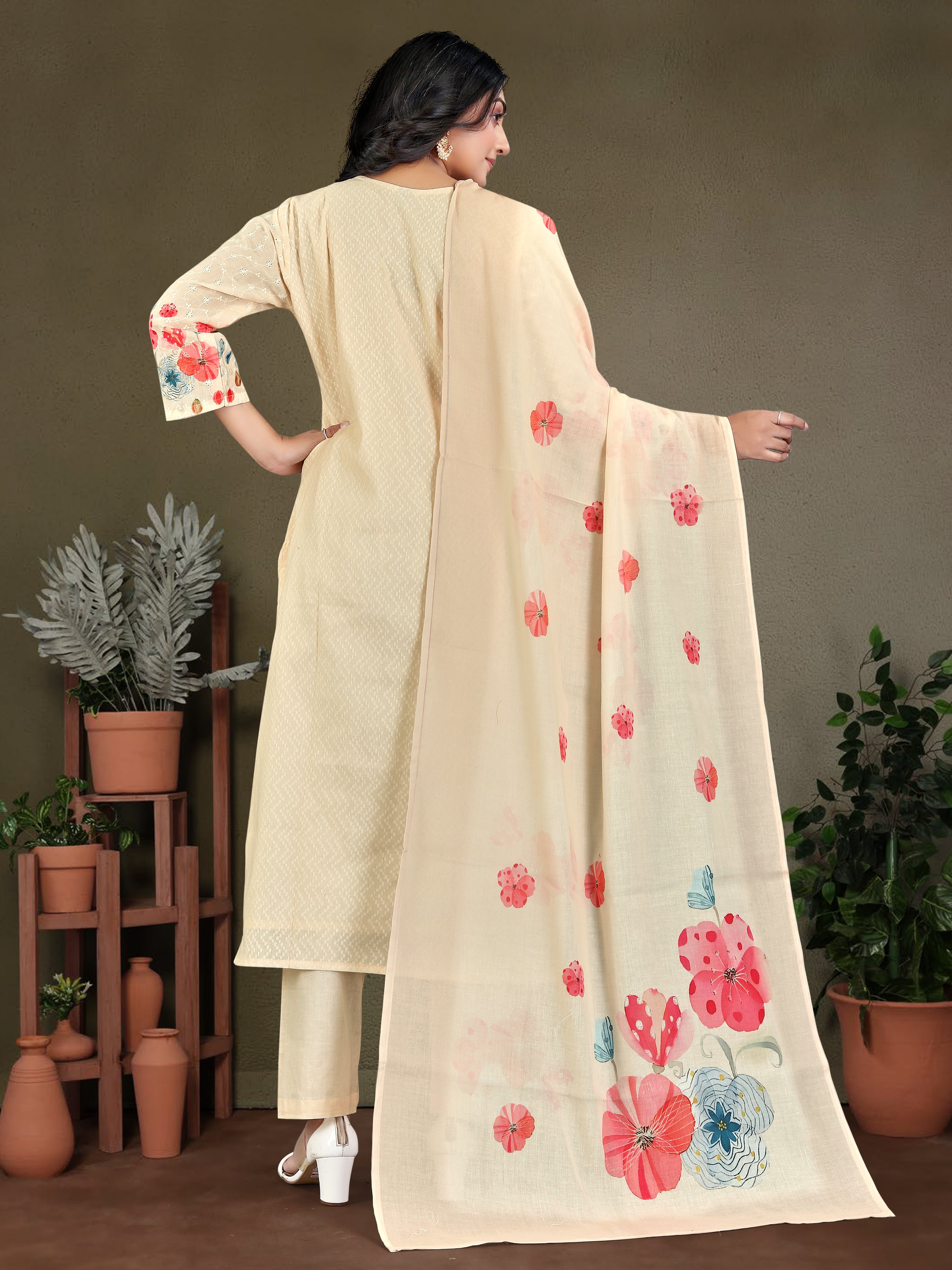Cream Pure Cotton Siplhi 3  Pcs Suit