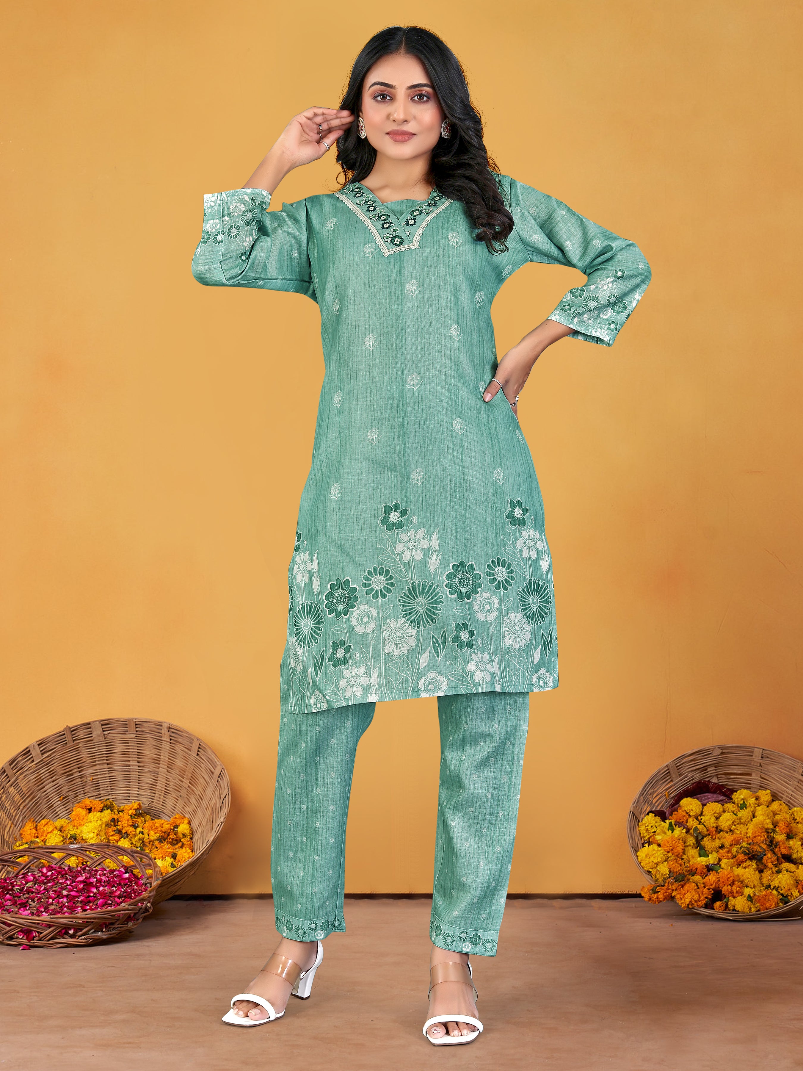 Sea Greenpure Linen  Coord-Set