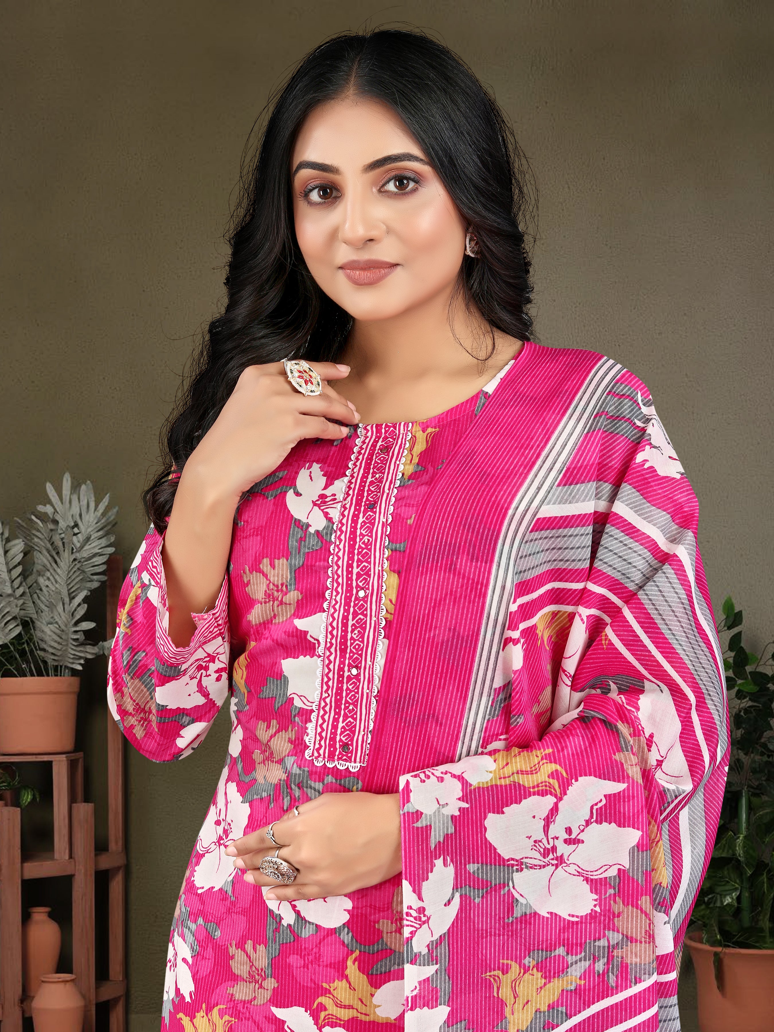 Pink Pure Cotton 3 Pcs Suit