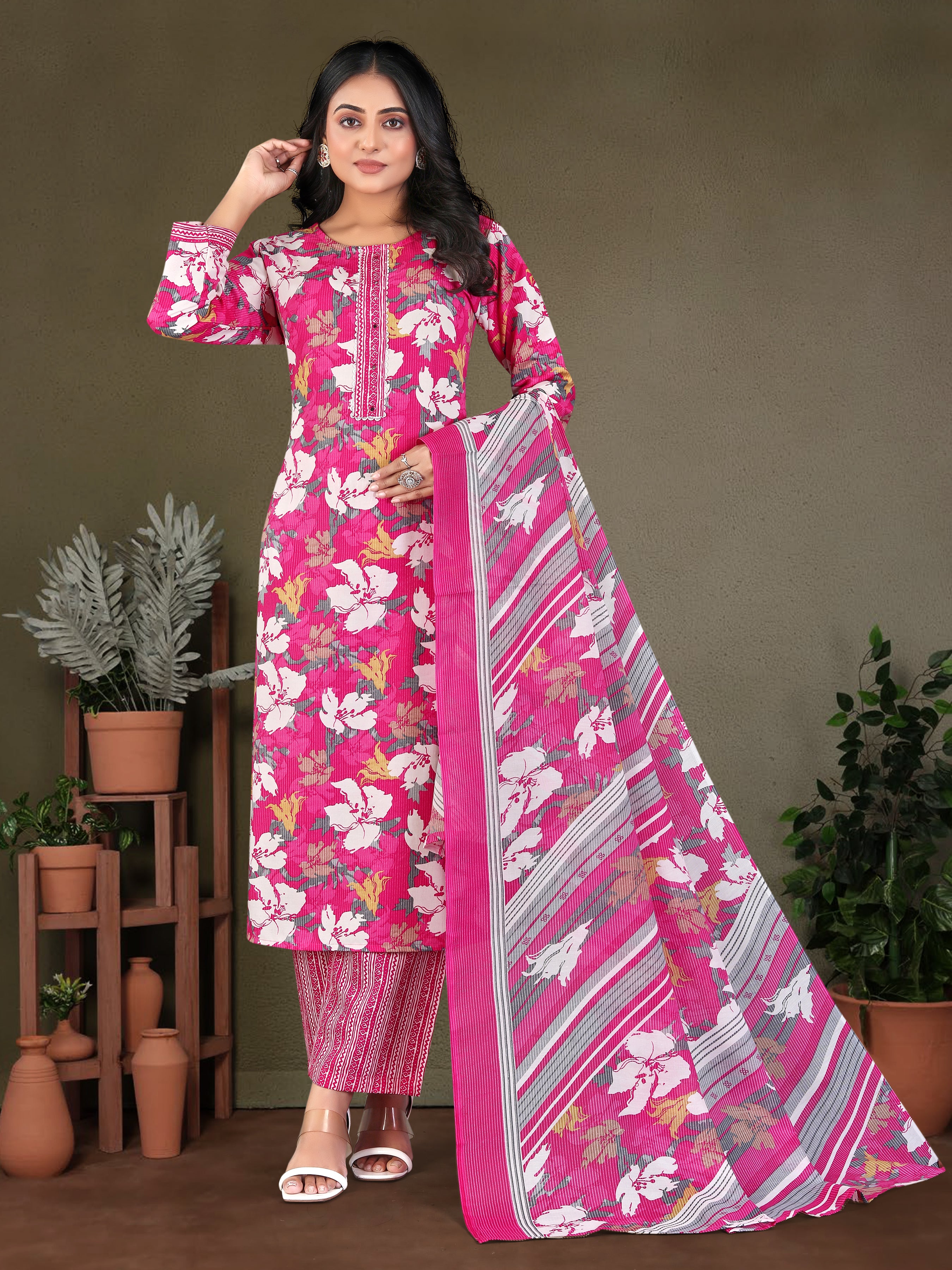 Pink Pure Cotton 3 Pcs Suit