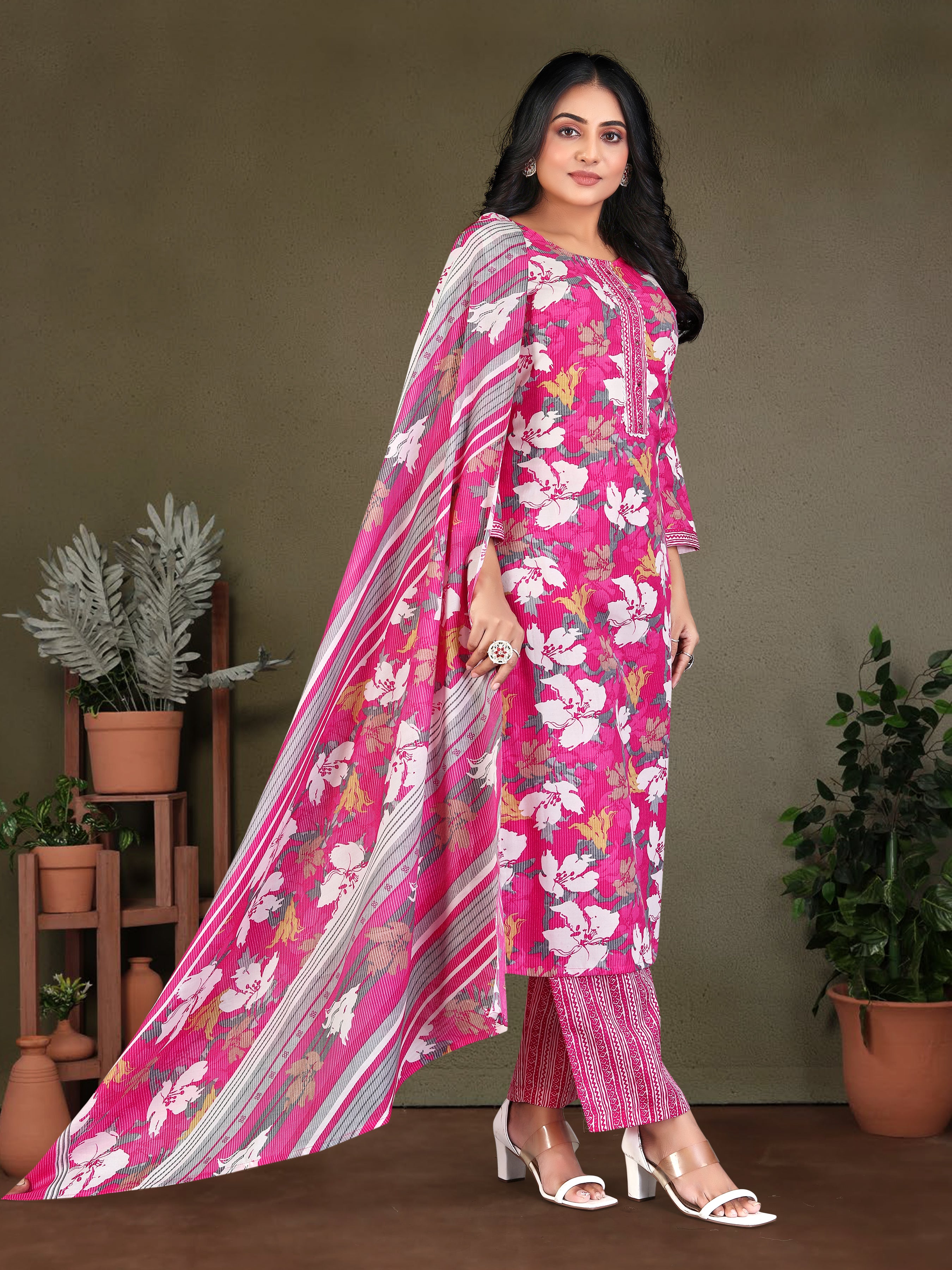 Pink Pure Cotton 3 Pcs Suit
