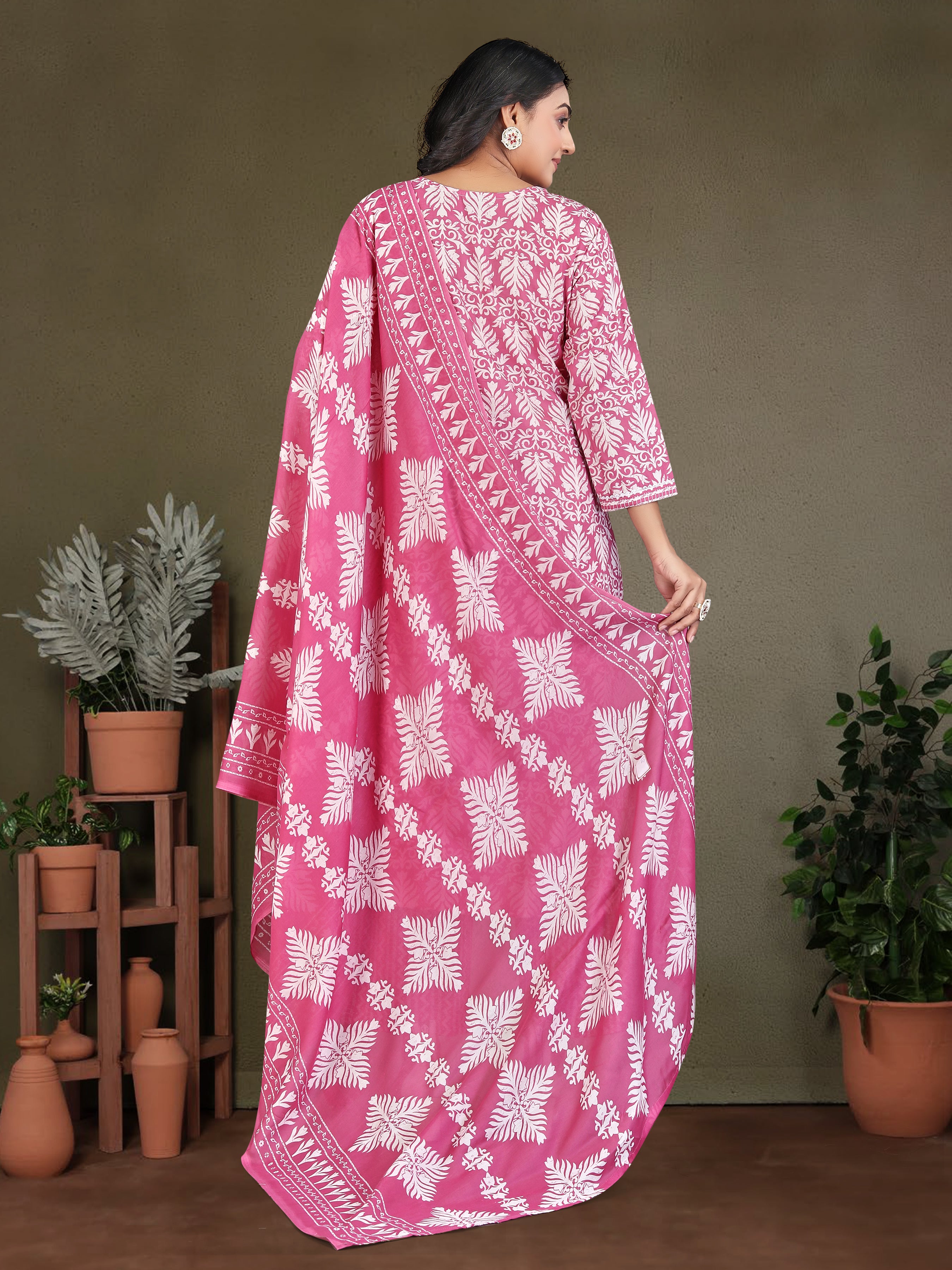 Pink Pure Cambric  Cotton 3 Pcs Suit