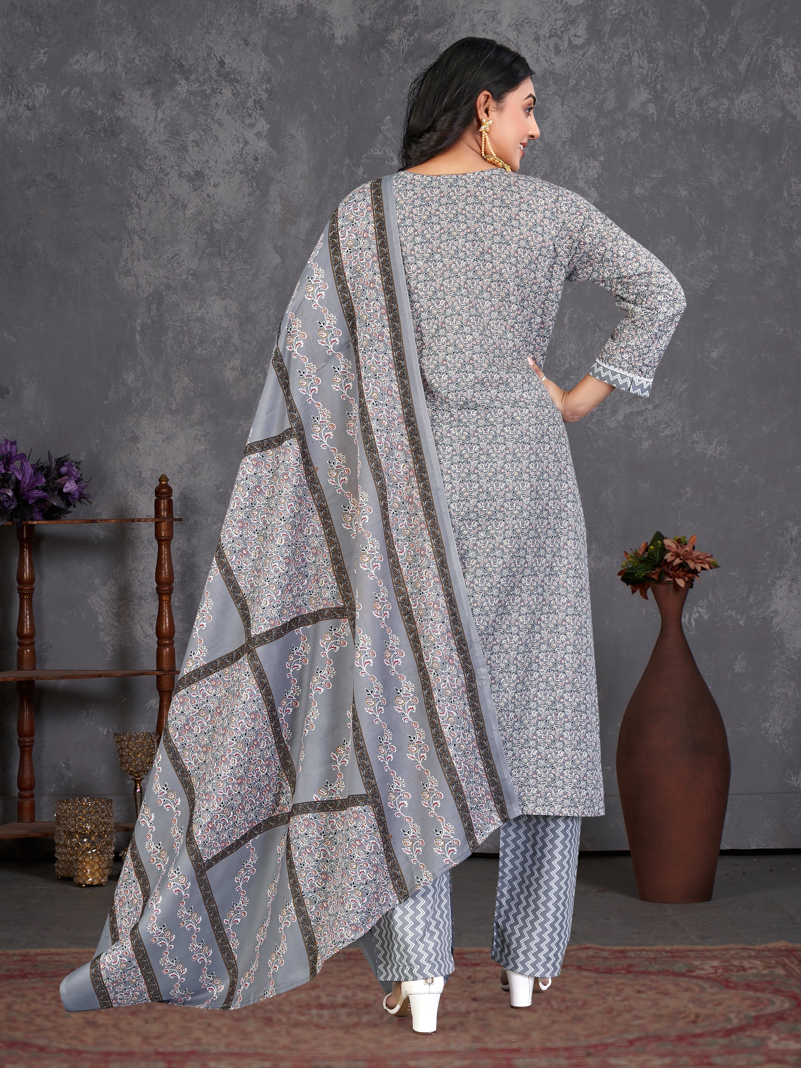 Greypure Cambric  Cotton 3 Pcs Suit