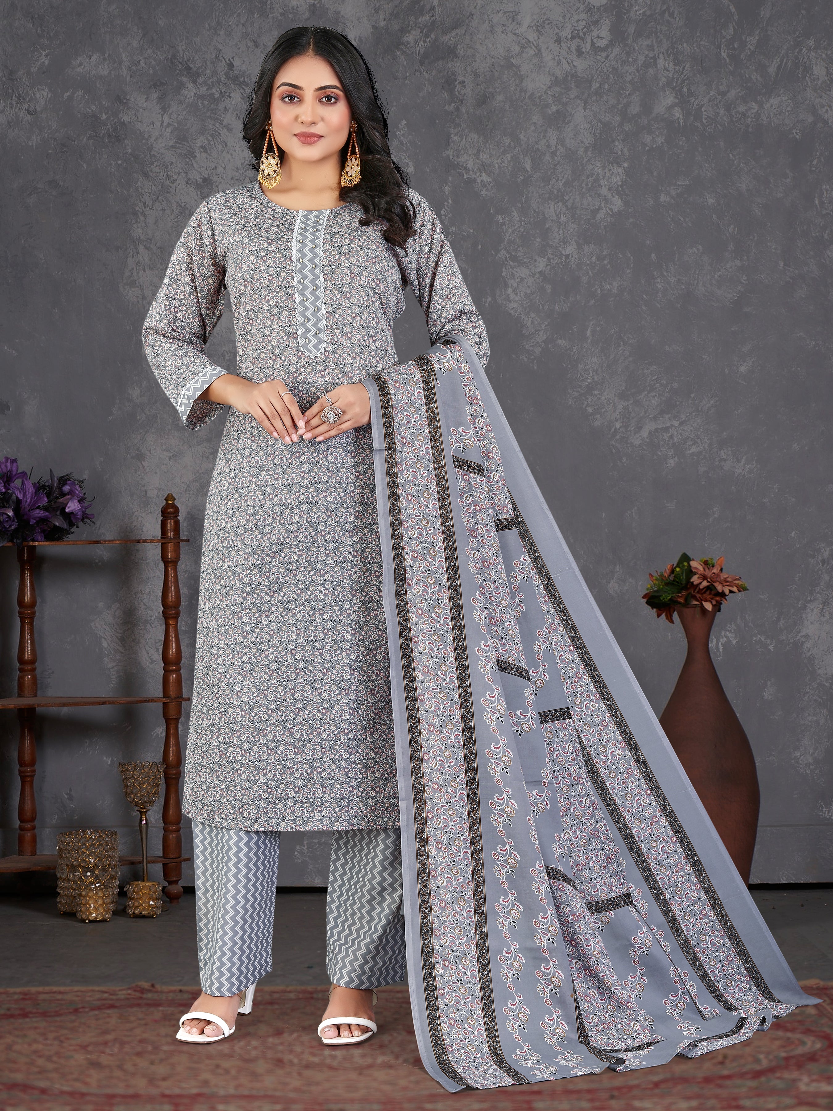 Greypure Cambric  Cotton 3 Pcs Suit