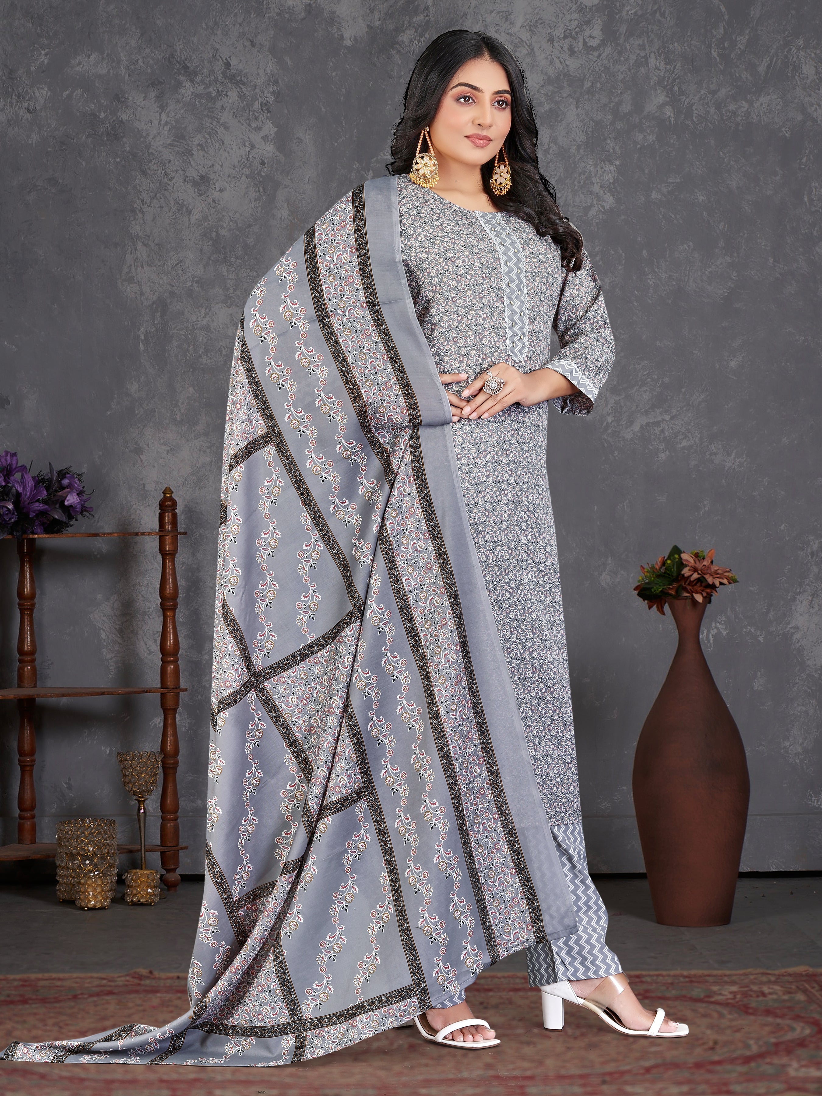 Greypure Cambric  Cotton 3 Pcs Suit