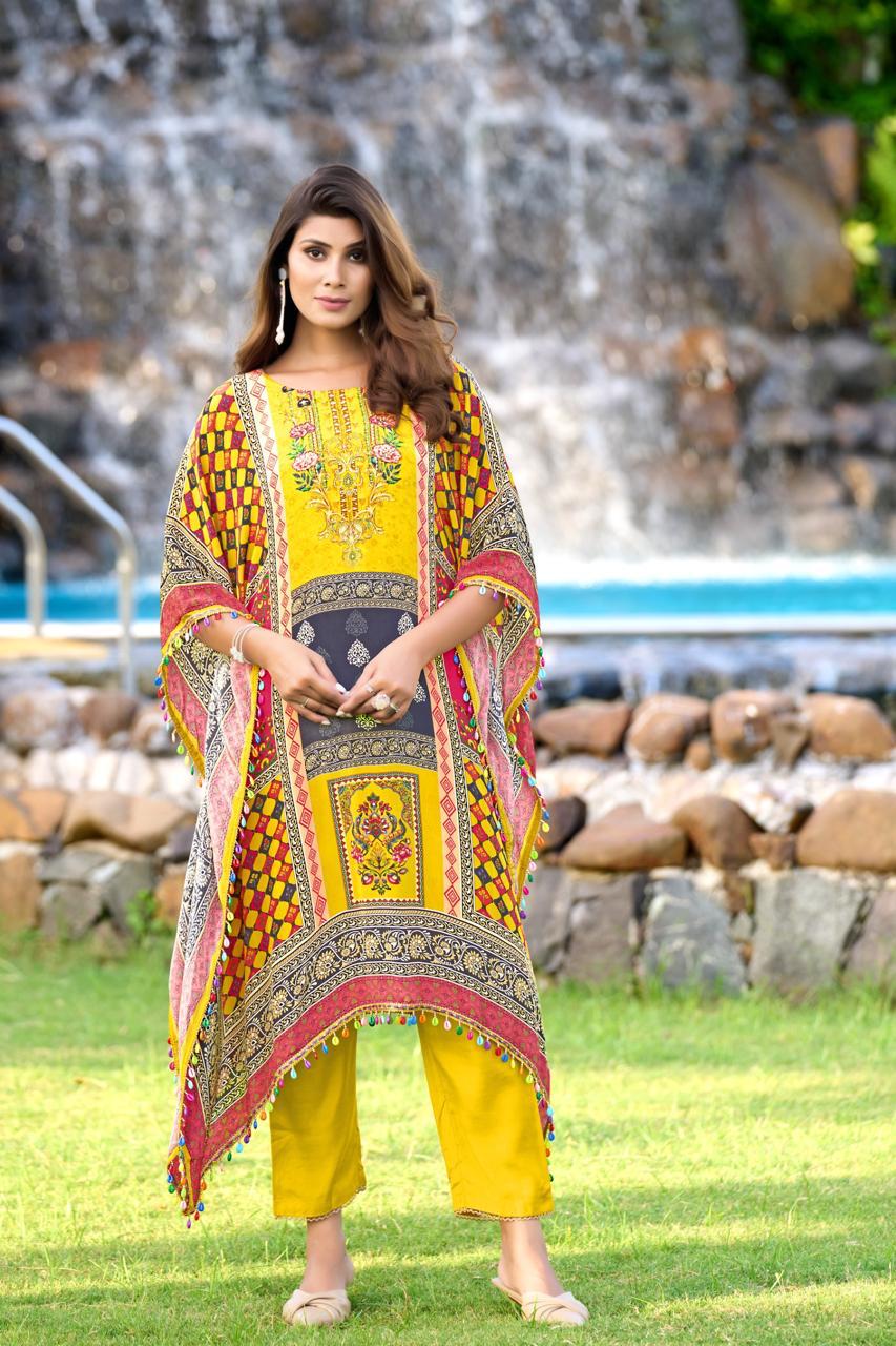 Multicolor Pure Natural Crepe Kaftans