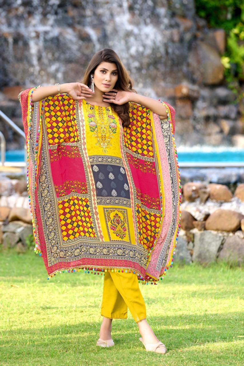 Multicolor Pure Natural Crepe Kaftans