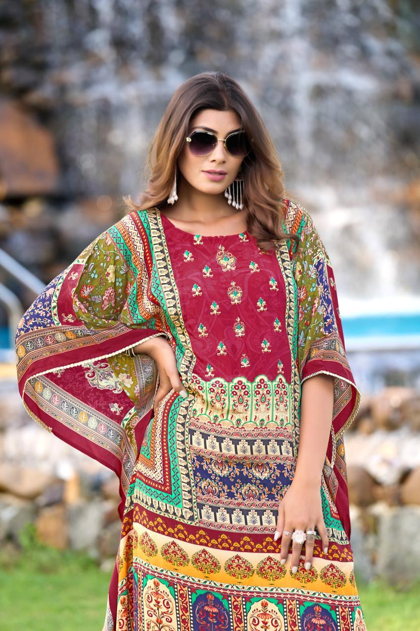 Multicolor Pure Natural Crepe Kaftans