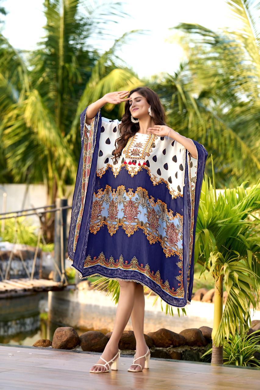 Blue Pure Natural Crepe Kaftans