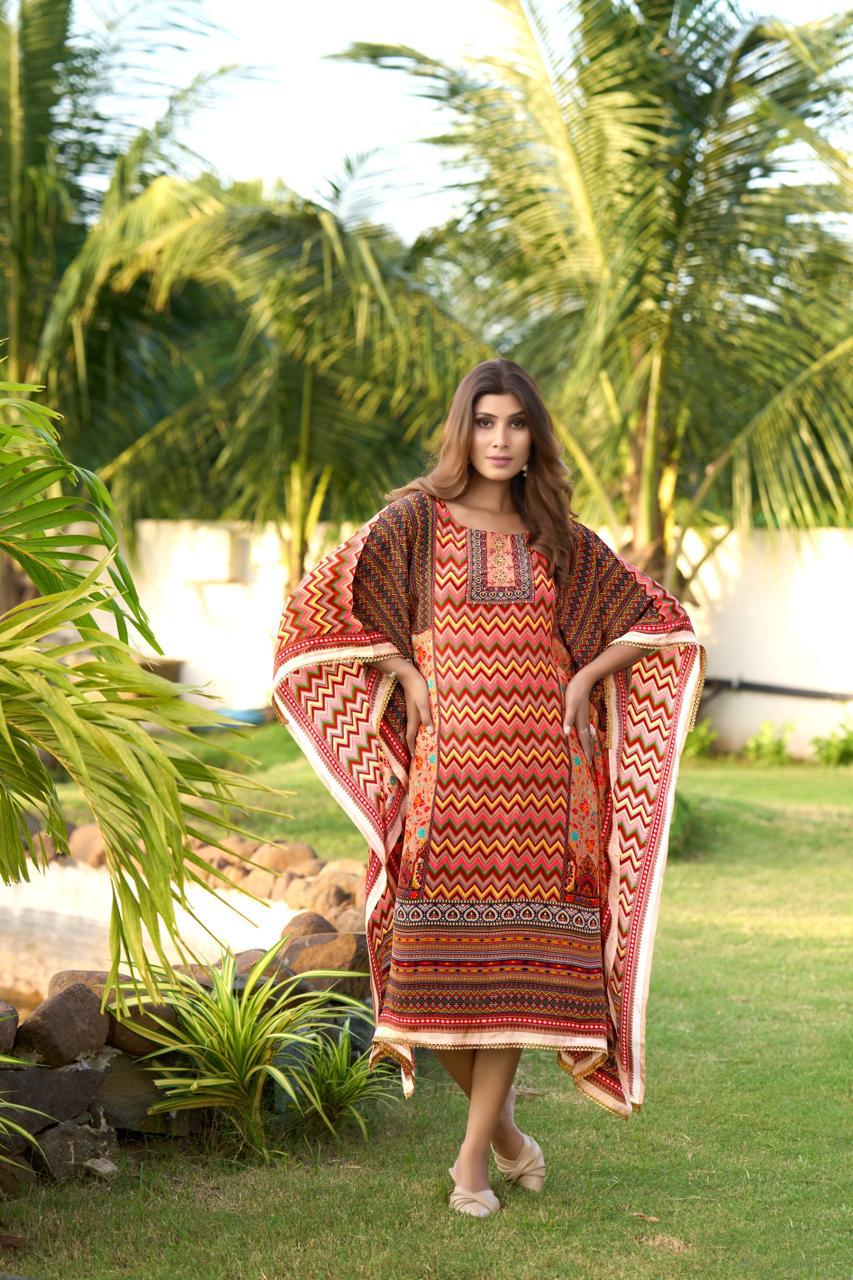Multicolor Pure Natural Crepe Kaftans