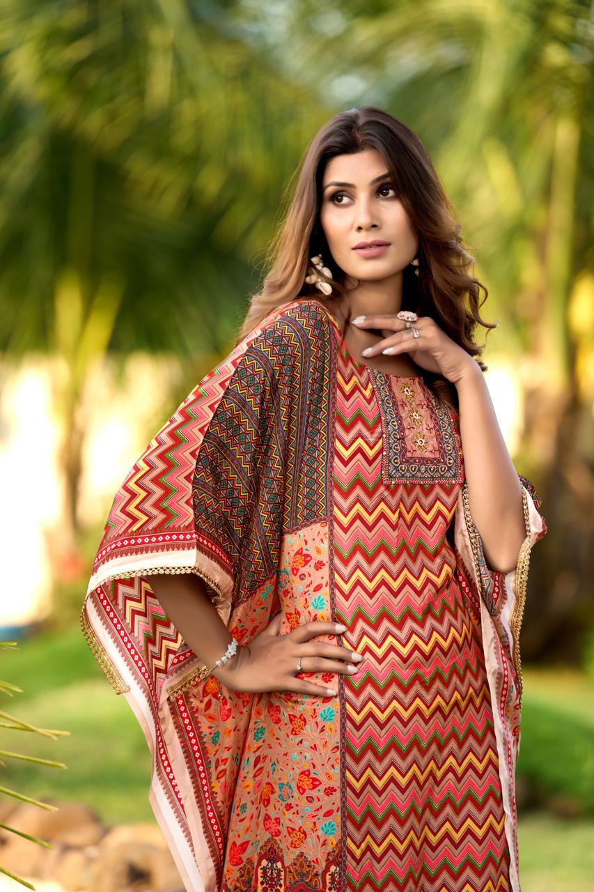 Multicolor Pure Natural Crepe Kaftans