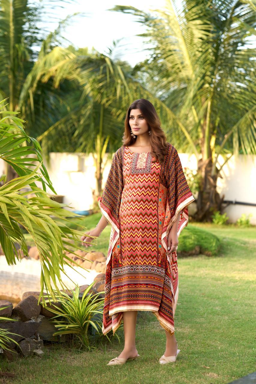Multicolor Pure Natural Crepe Kaftans