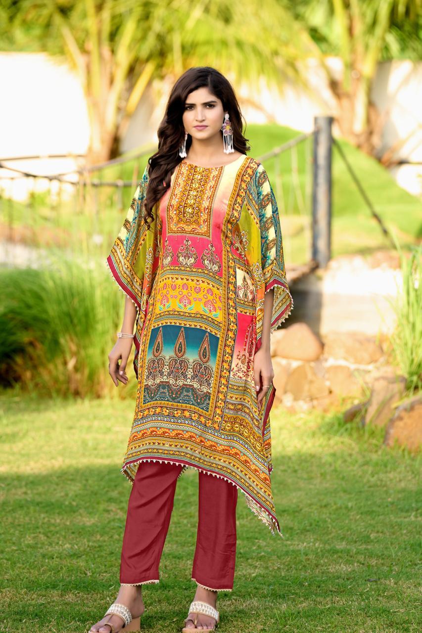Multicolor Pure Natural Crepe Kaftans