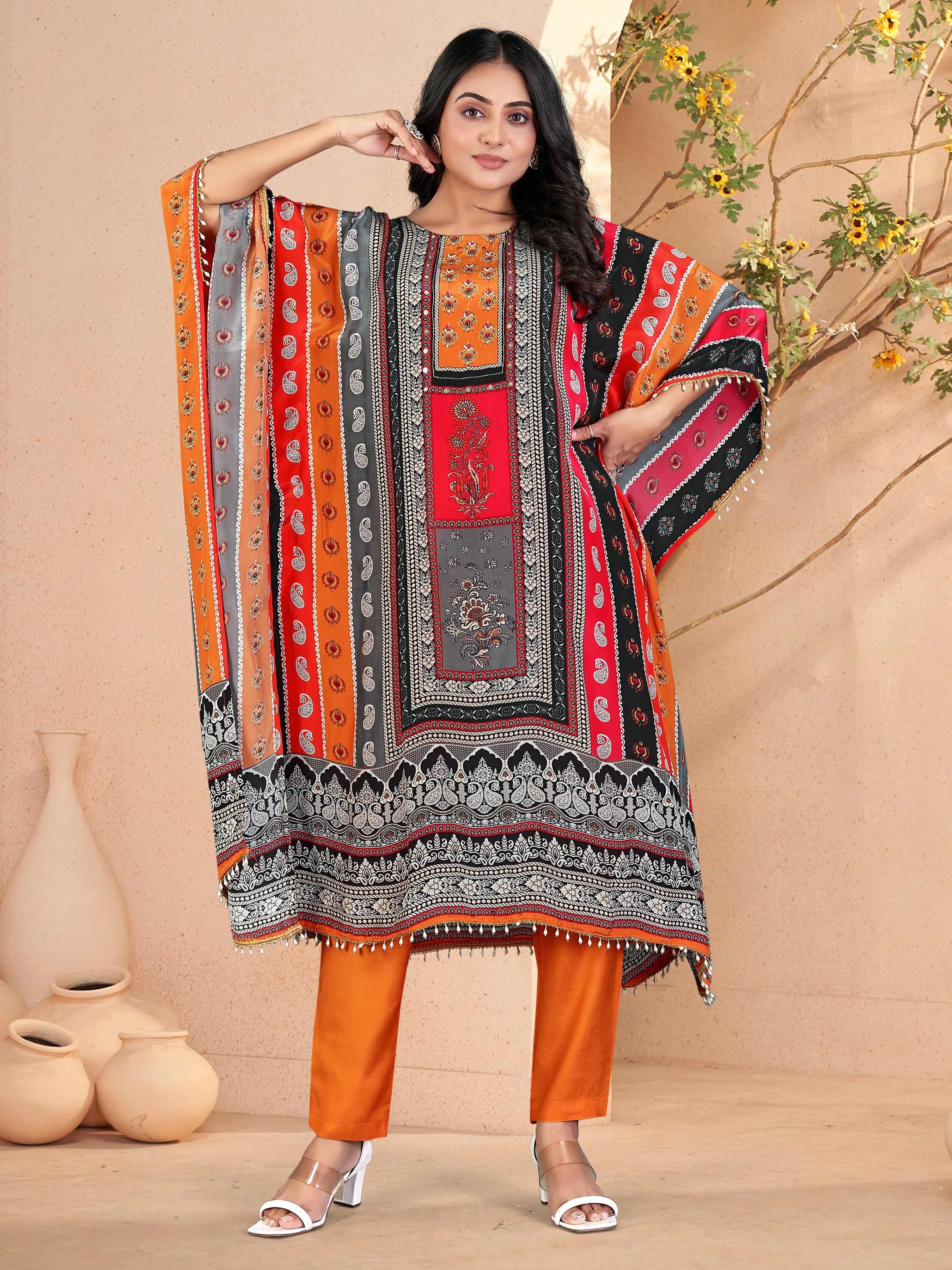 Multicolor Pure Natural Crepe Kaftans