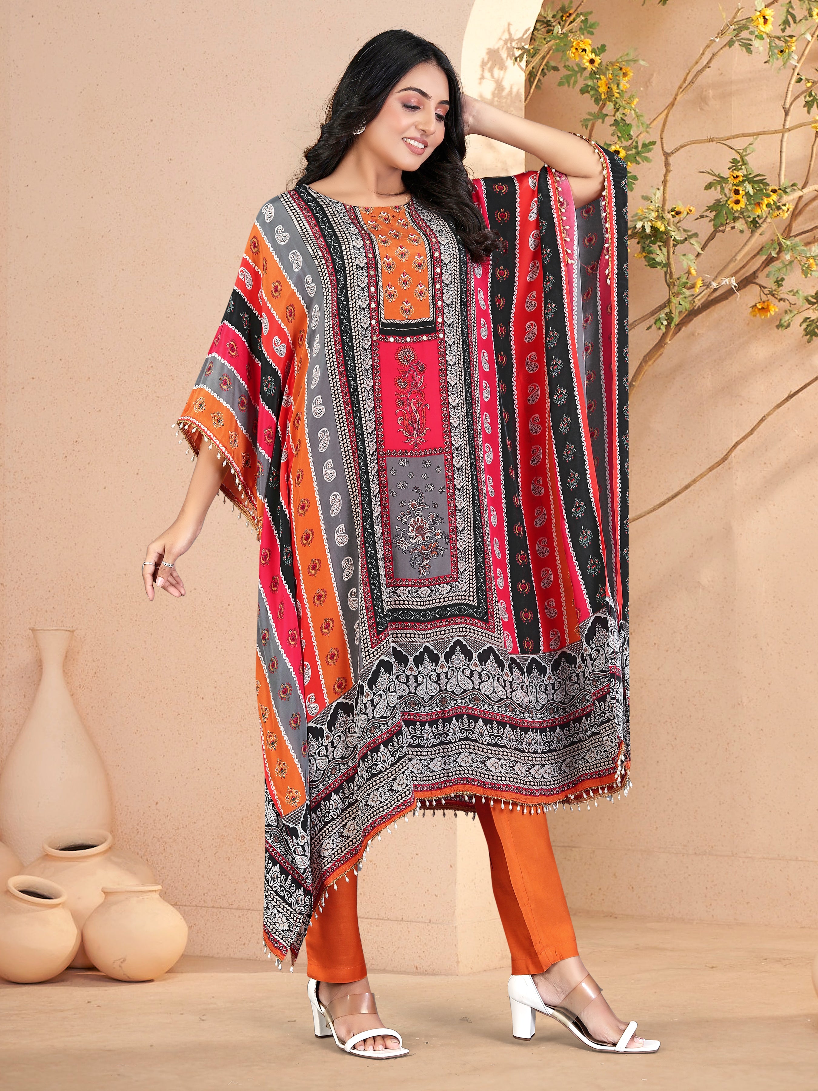 Multicolor Pure Natural Crepe Kaftans